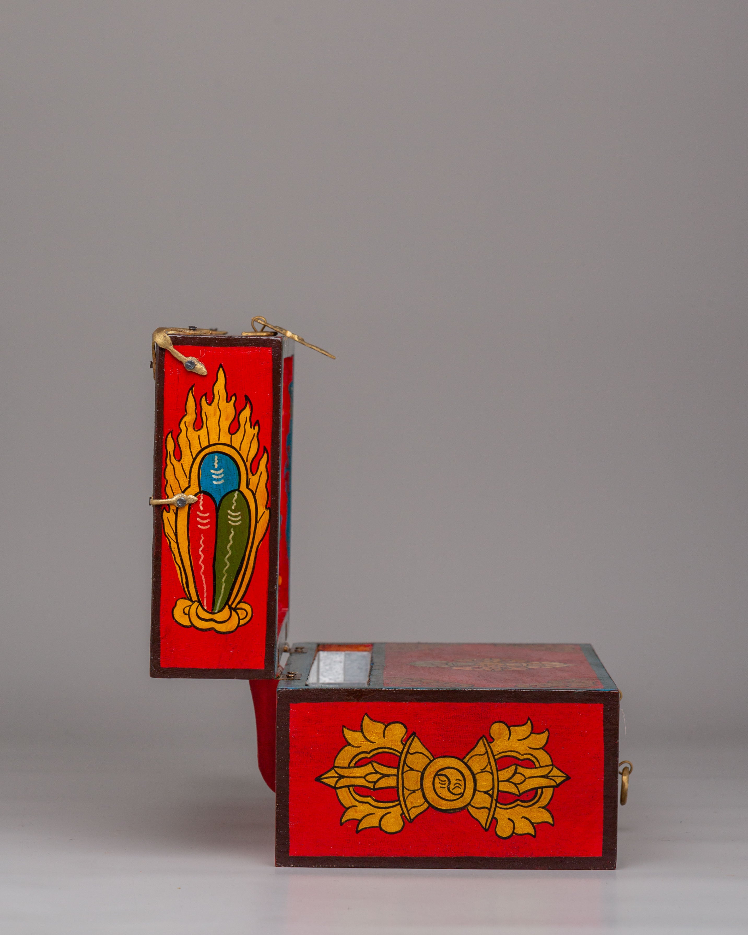 Spiritual Handcrafted Tibetan Altar Box with Deity Statues