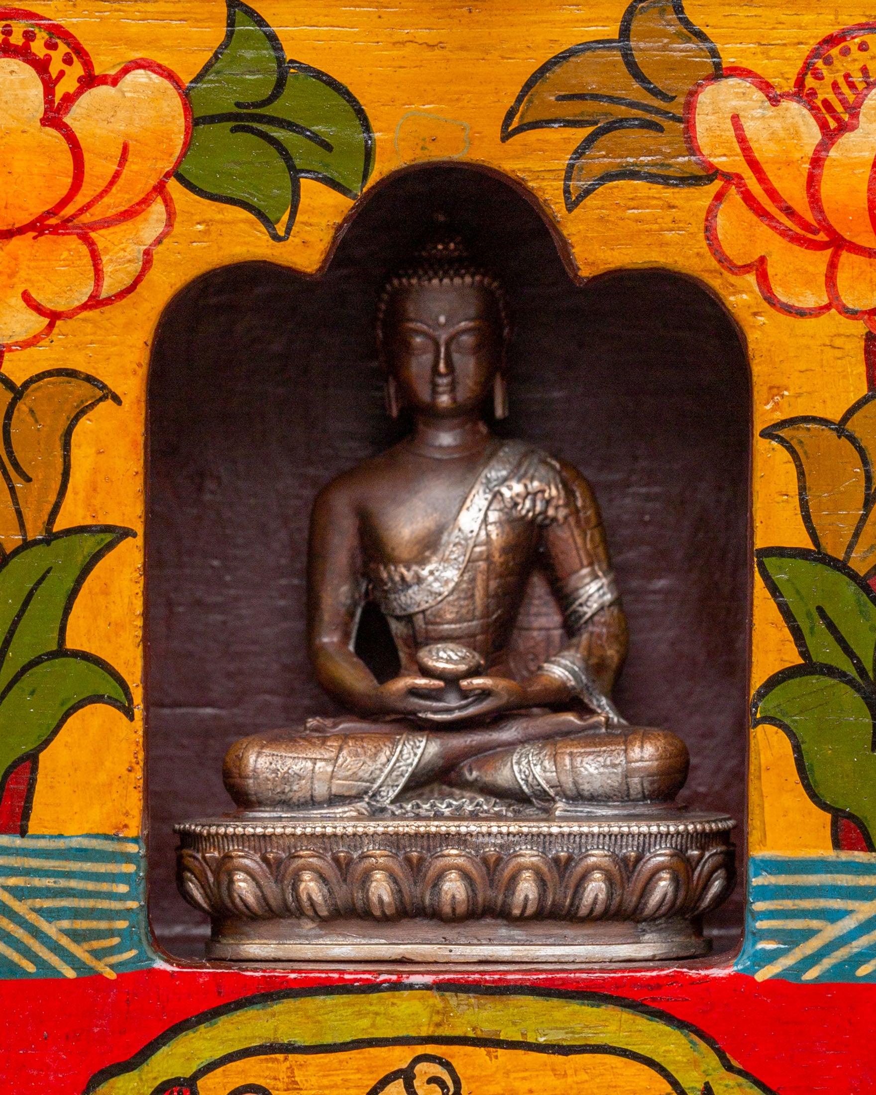 Spiritual Handcrafted Tibetan Altar Box with Deity Statues