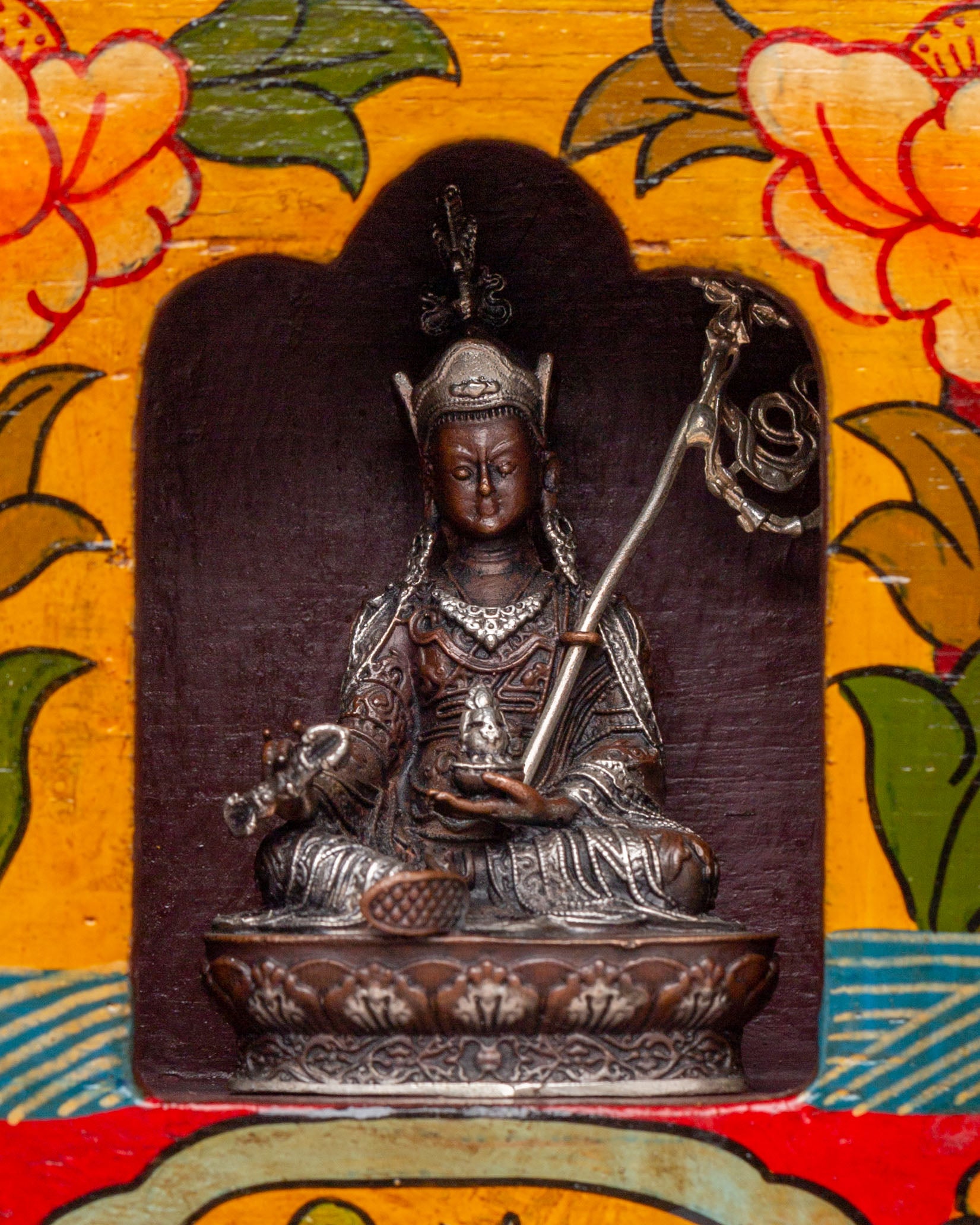 Spiritual Handcrafted Tibetan Altar Box with Deity Statues