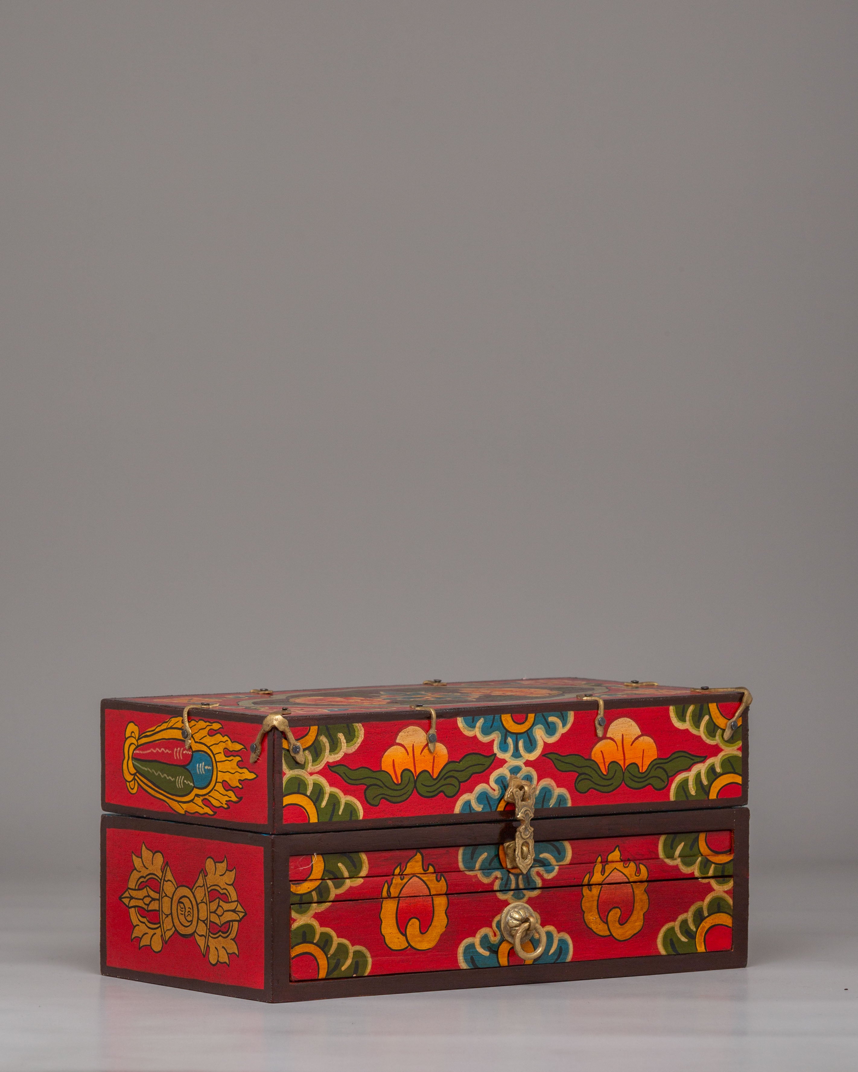 Spiritual Handcrafted Tibetan Altar Box with Deity Statues