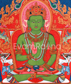Amoghasiddhi Buddha Thangka Print | Buddha Giclee Canvas | Traditional Paubha Artwork