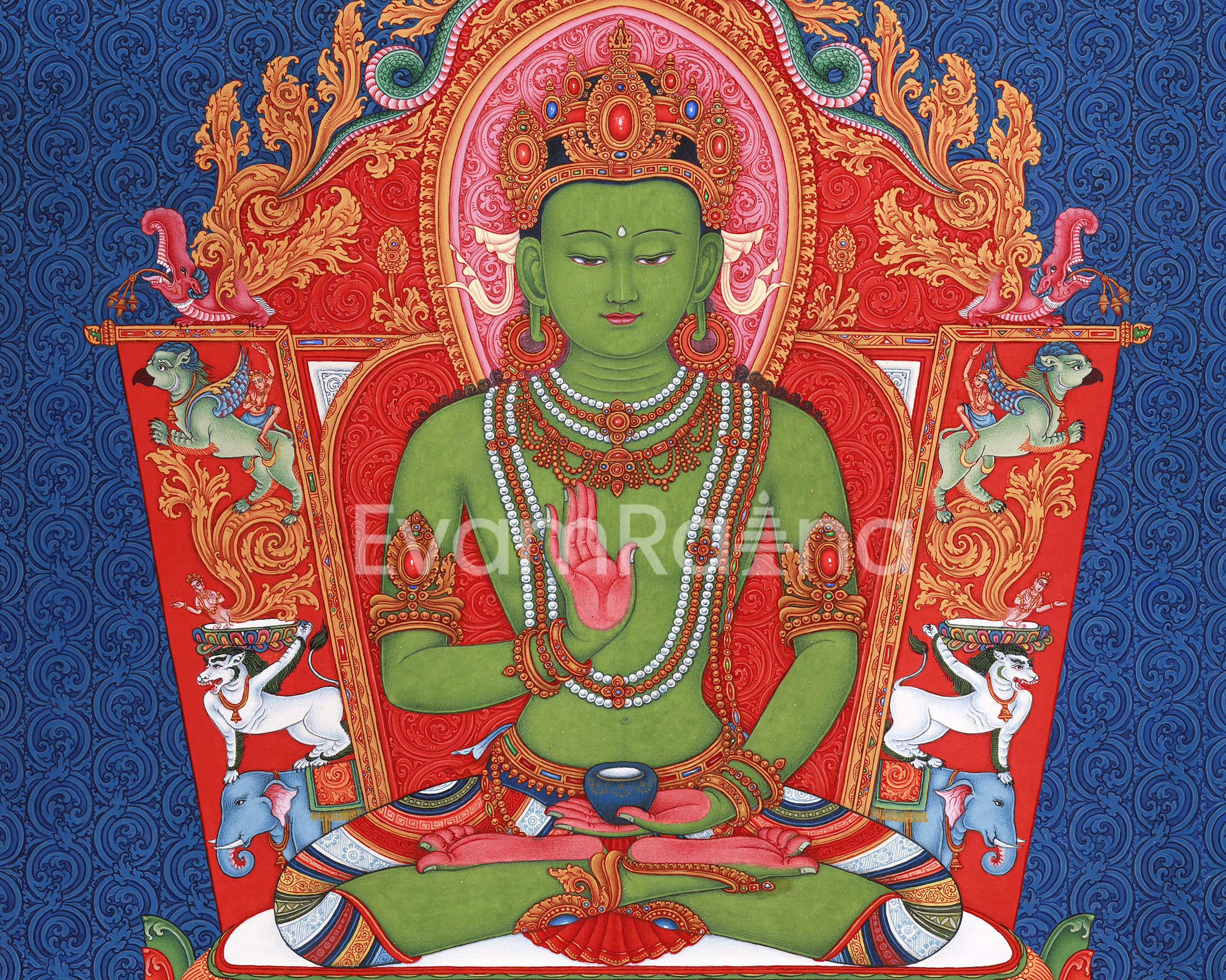 Amoghasiddhi Buddha Thangka Print | Buddha Giclee Canvas | Traditional Paubha Artwork