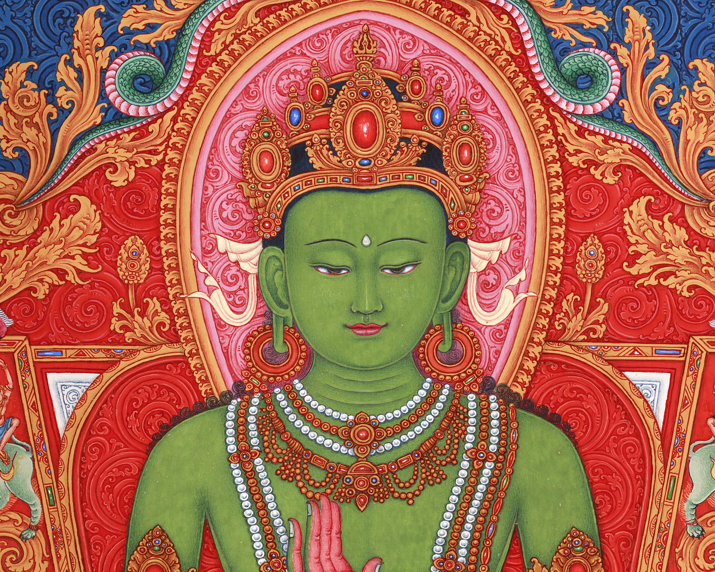 Amoghasiddhi Buddha Thangka Print | Buddha Giclee Canvas | Traditional Paubha Artwork