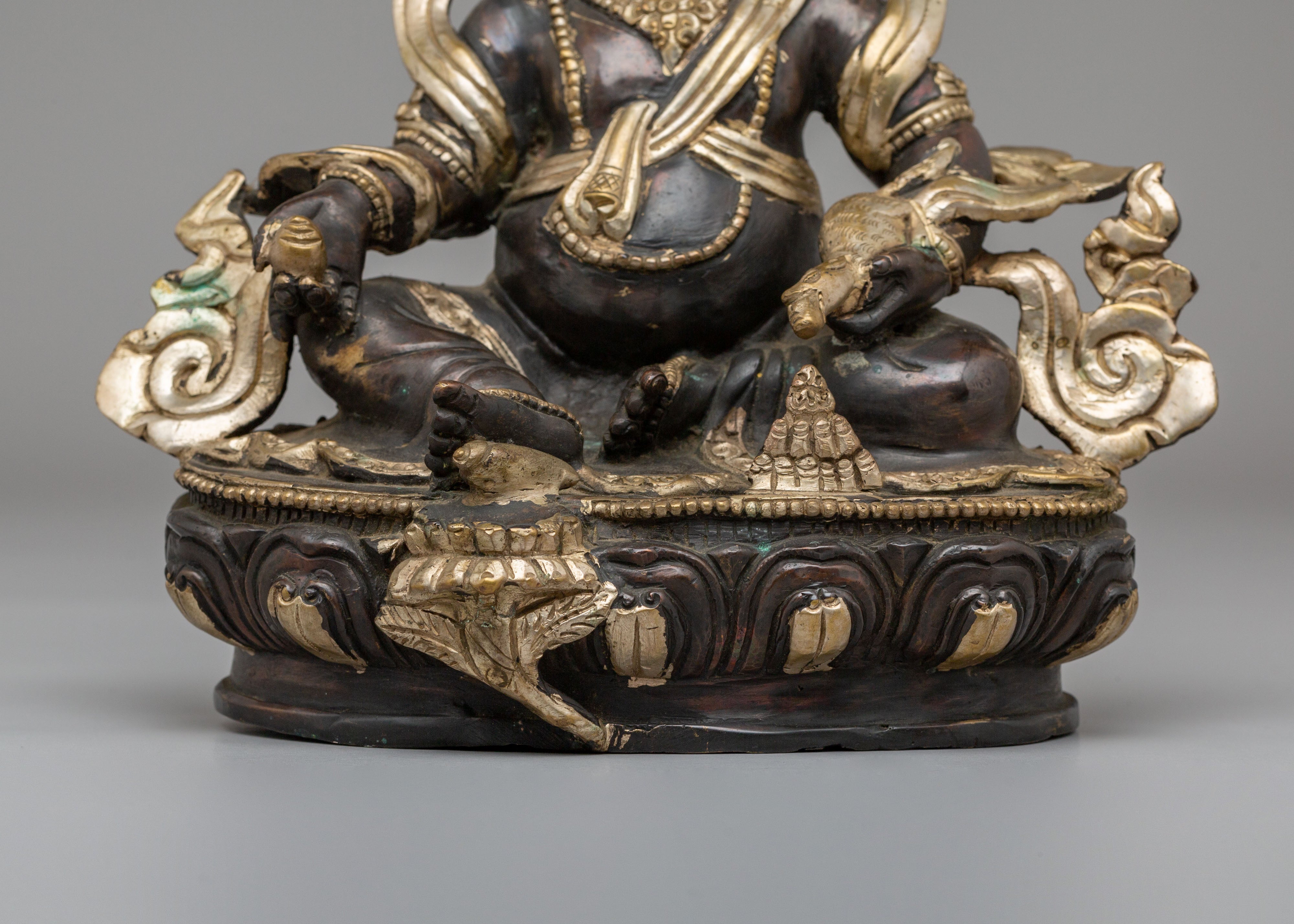 Handmade Wealth Deity Dzambhala Statue | Oxidized Copper Body With Silver Plating