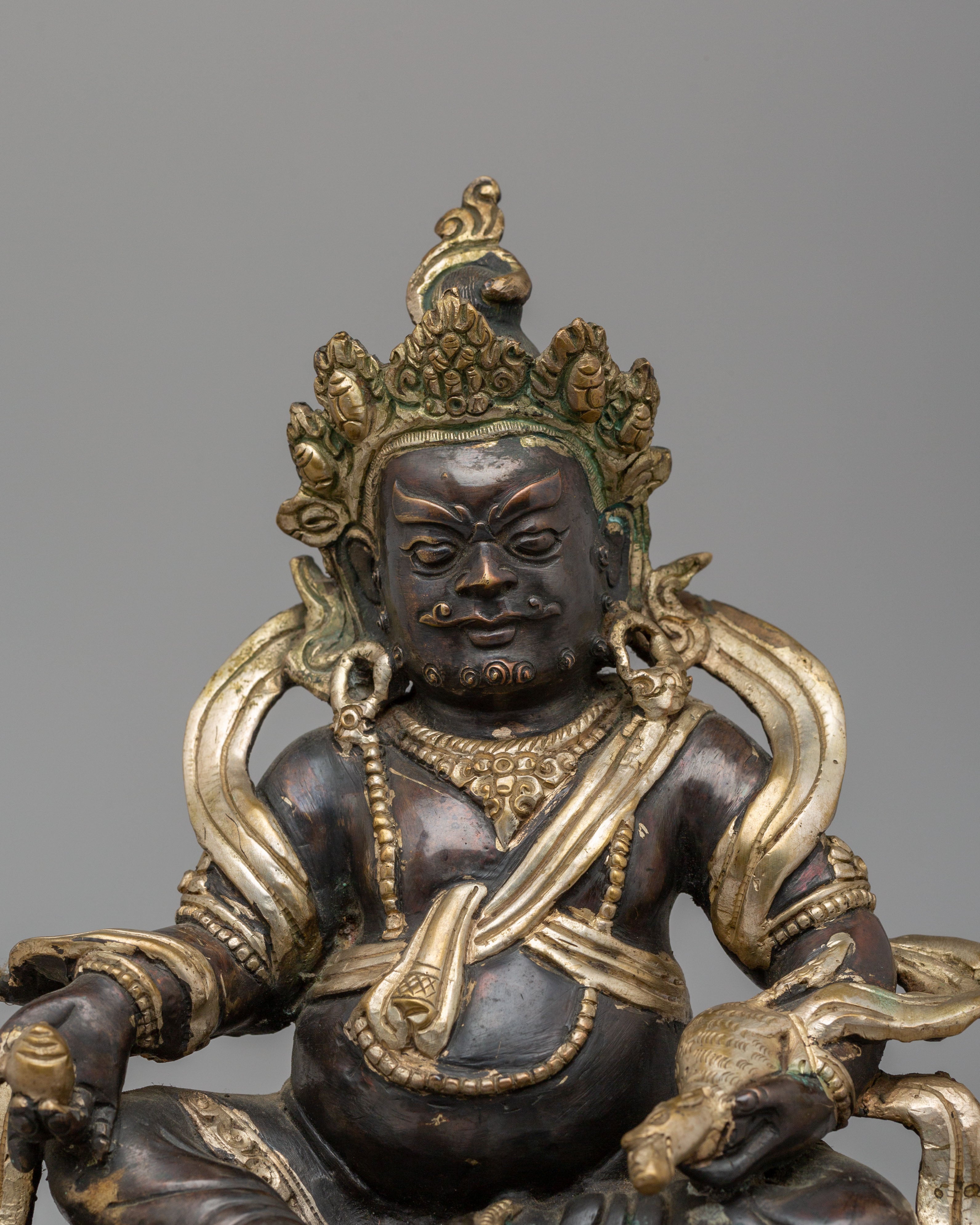 Handmade Wealth Deity Dzambhala Statue | Oxidized Copper Body With Silver Plating