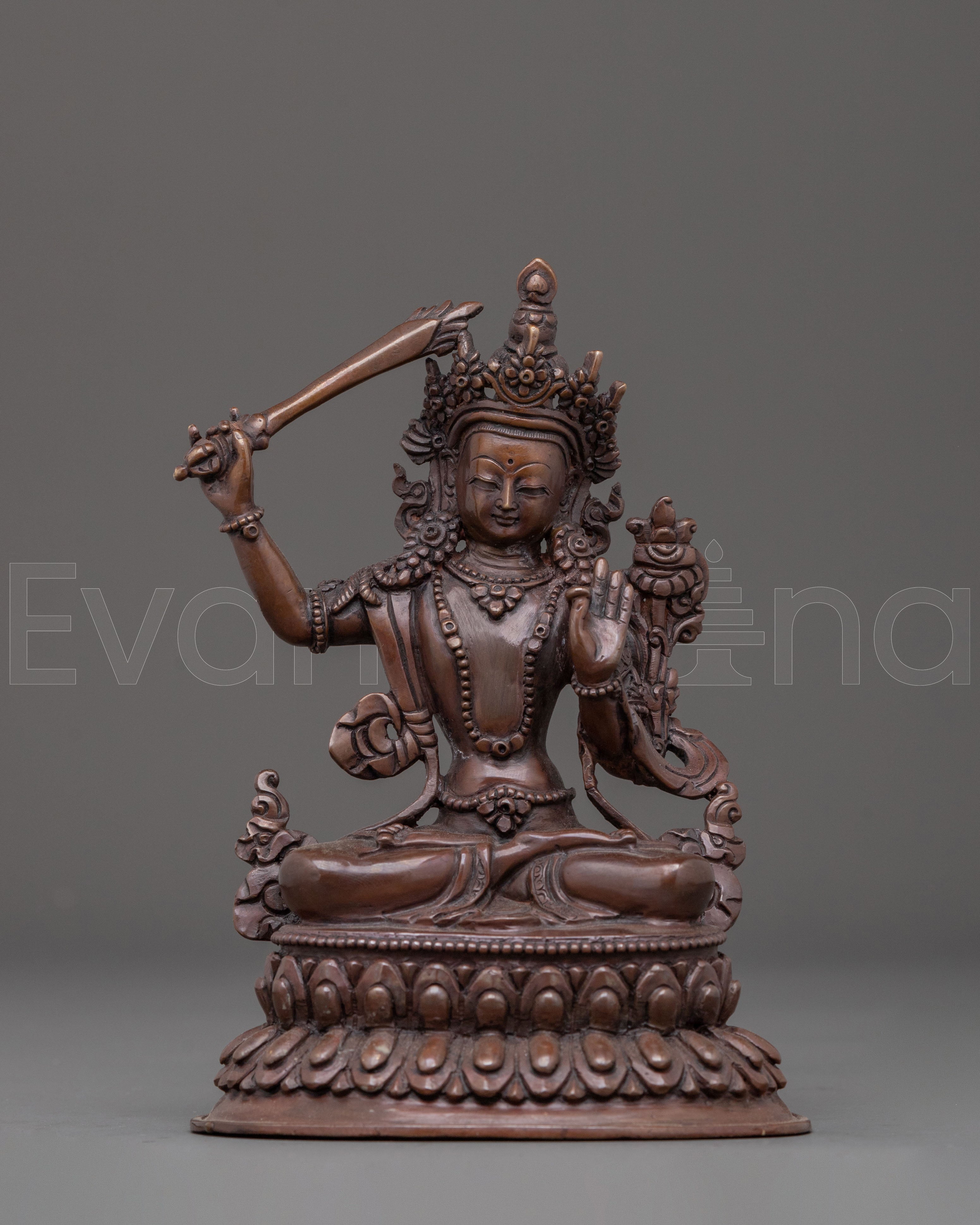 Handmade Manjushri Oxidized Copper Statue