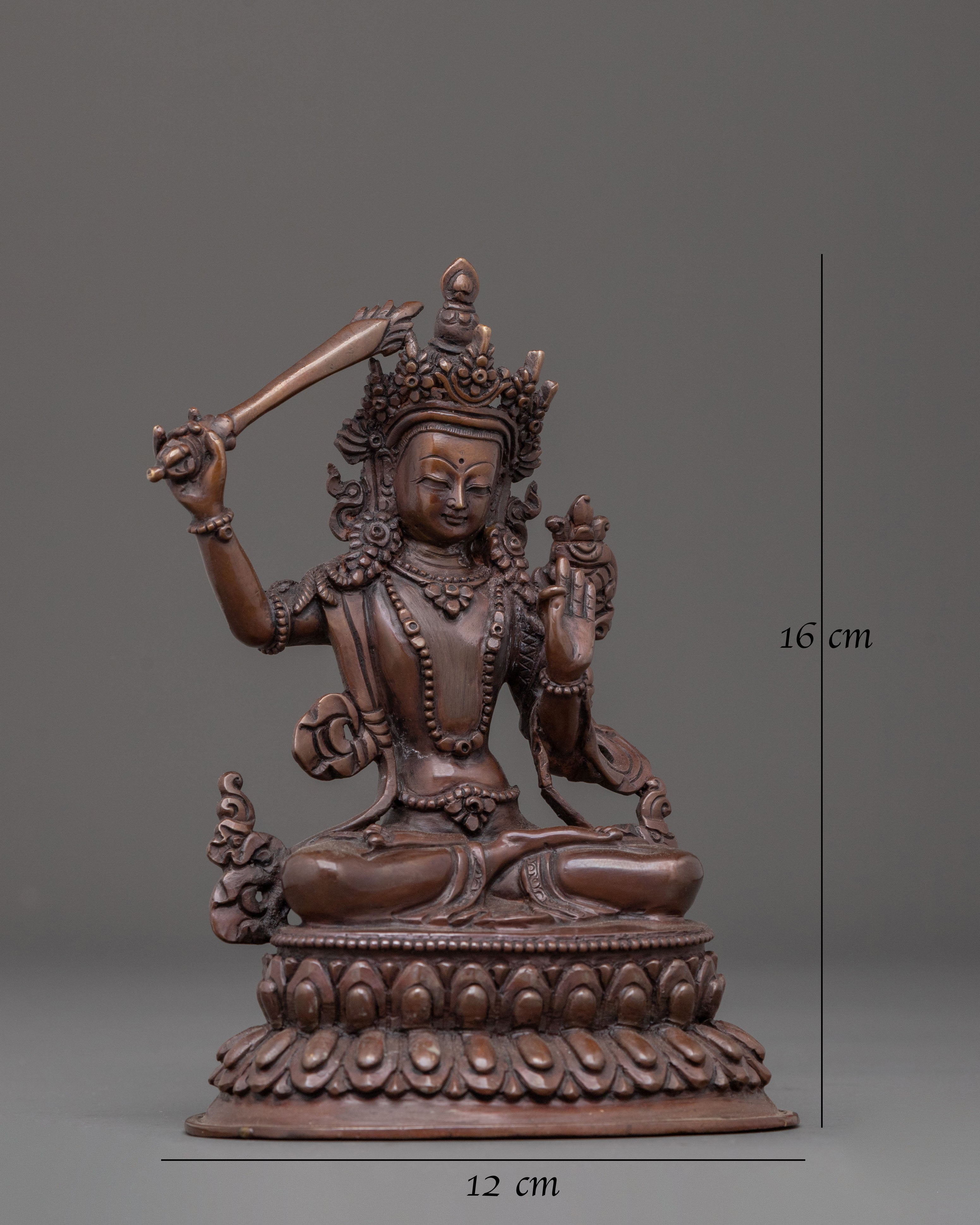 Handmade Manjushri Oxidized Copper Statue | Buddhist Wisdom Art