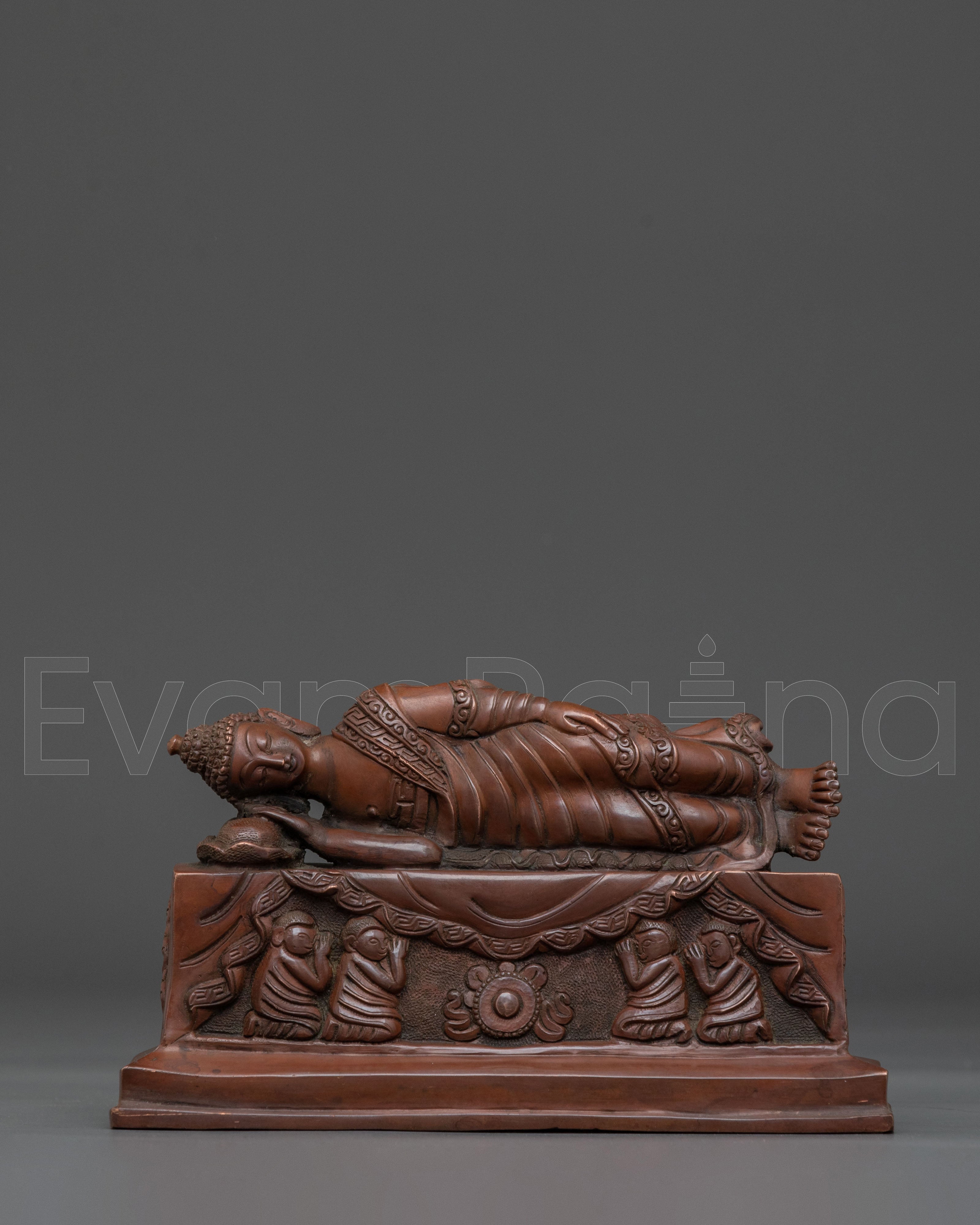 Sleeping Buddha Oxidized Copper Statue | Reclining Buddha Art