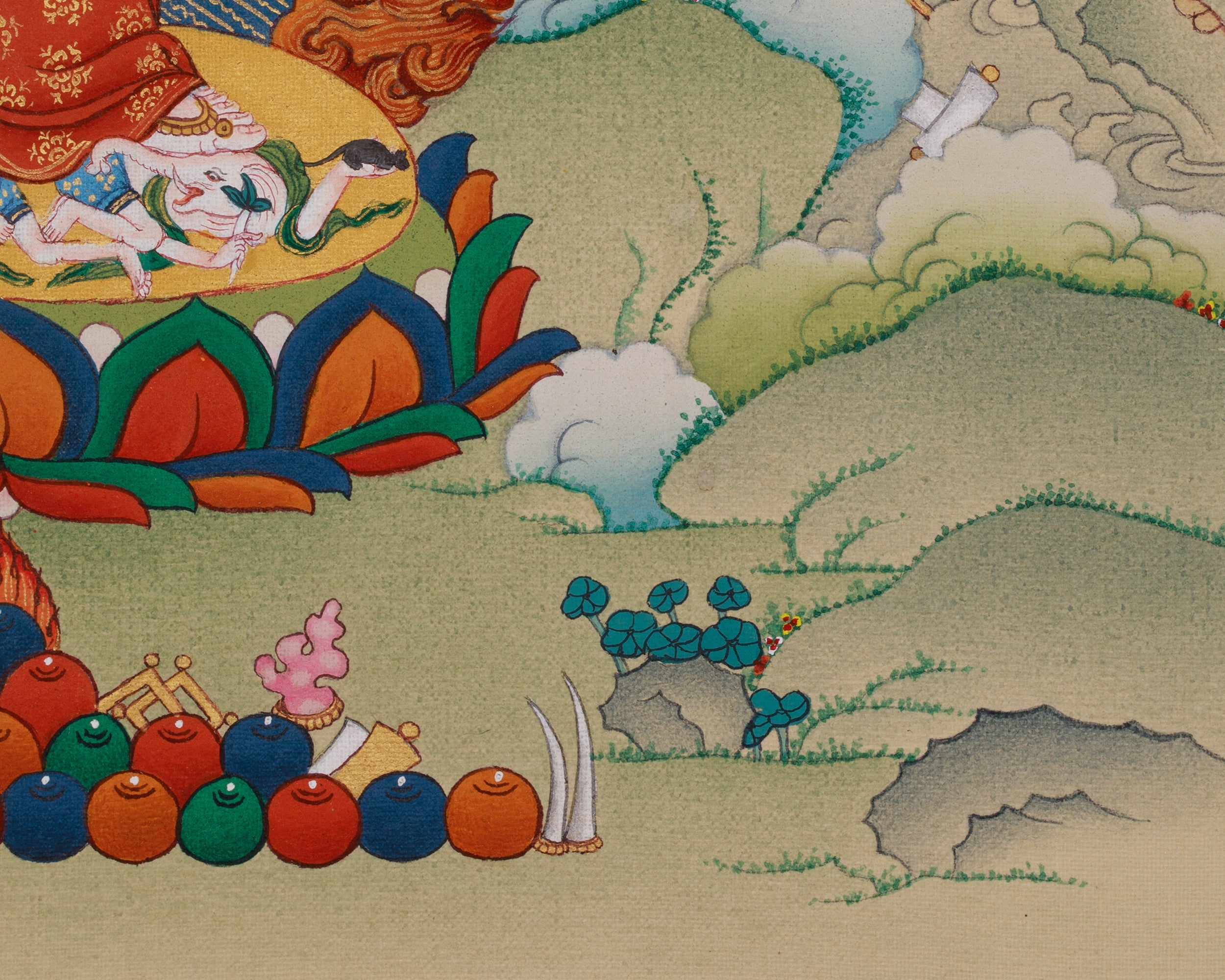 White Mahakala with Vajradharma Thangka | Representing Guardian Deities
