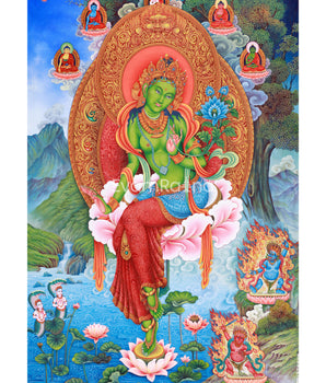 Jetsun Dolma Thangka Print | Goddess Green Tara Art Print | Traditional Wall Decors