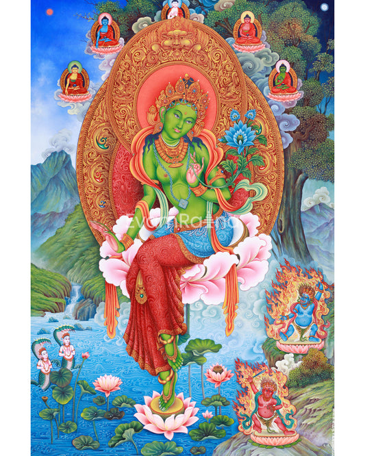 Jetsun Dolma Thangka Print | Goddess Green Tara Art Print | Traditional Wall Decors