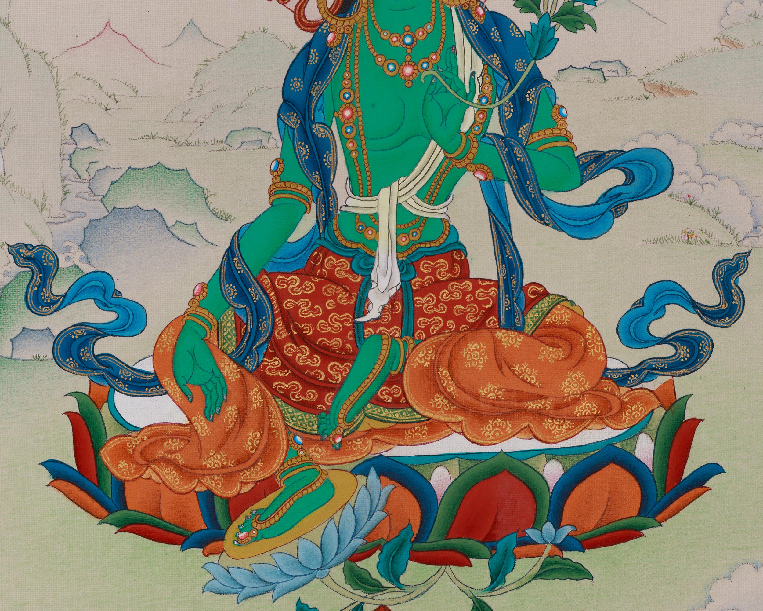 Mother of Liberation Green Tara Thangka | Himalayan Sacred Buddhist Artwork