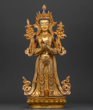 Hand-Carved 4 Standing Bodhisattva Set | 24K Gold Gilded Tibetan Sculpture