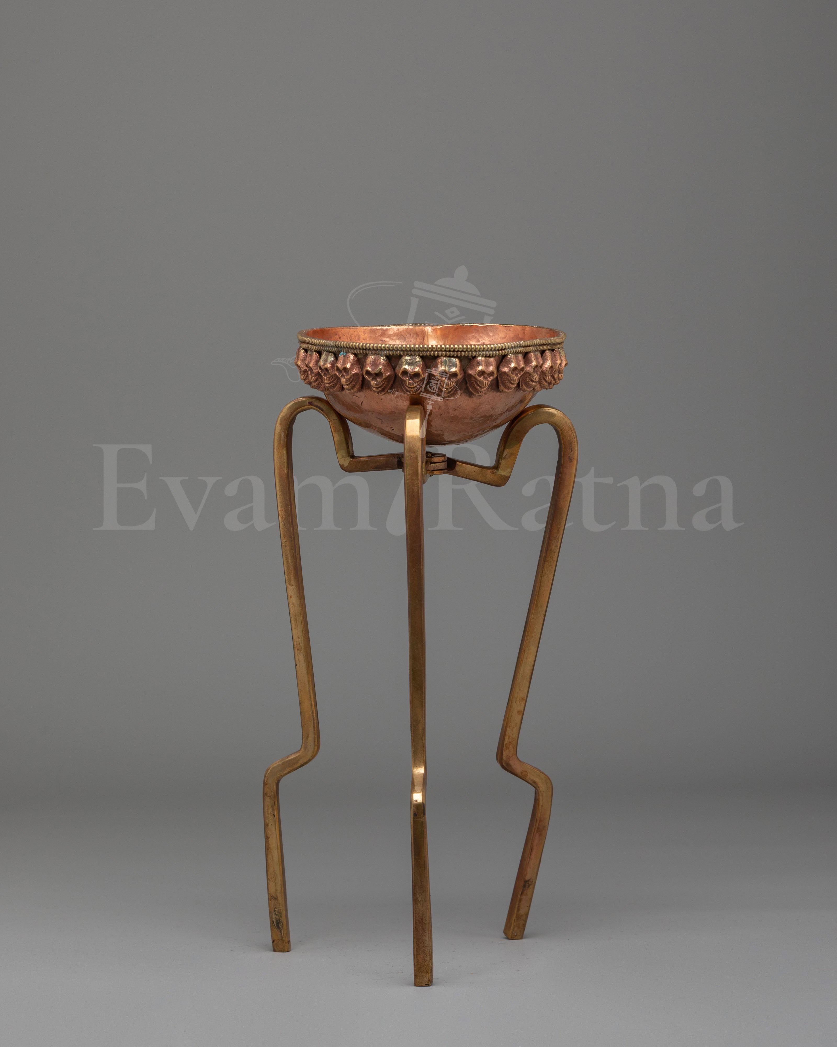 Kapala Skull Cup Stand Set | Himalayan Kapala Vessel with Skull Motifs