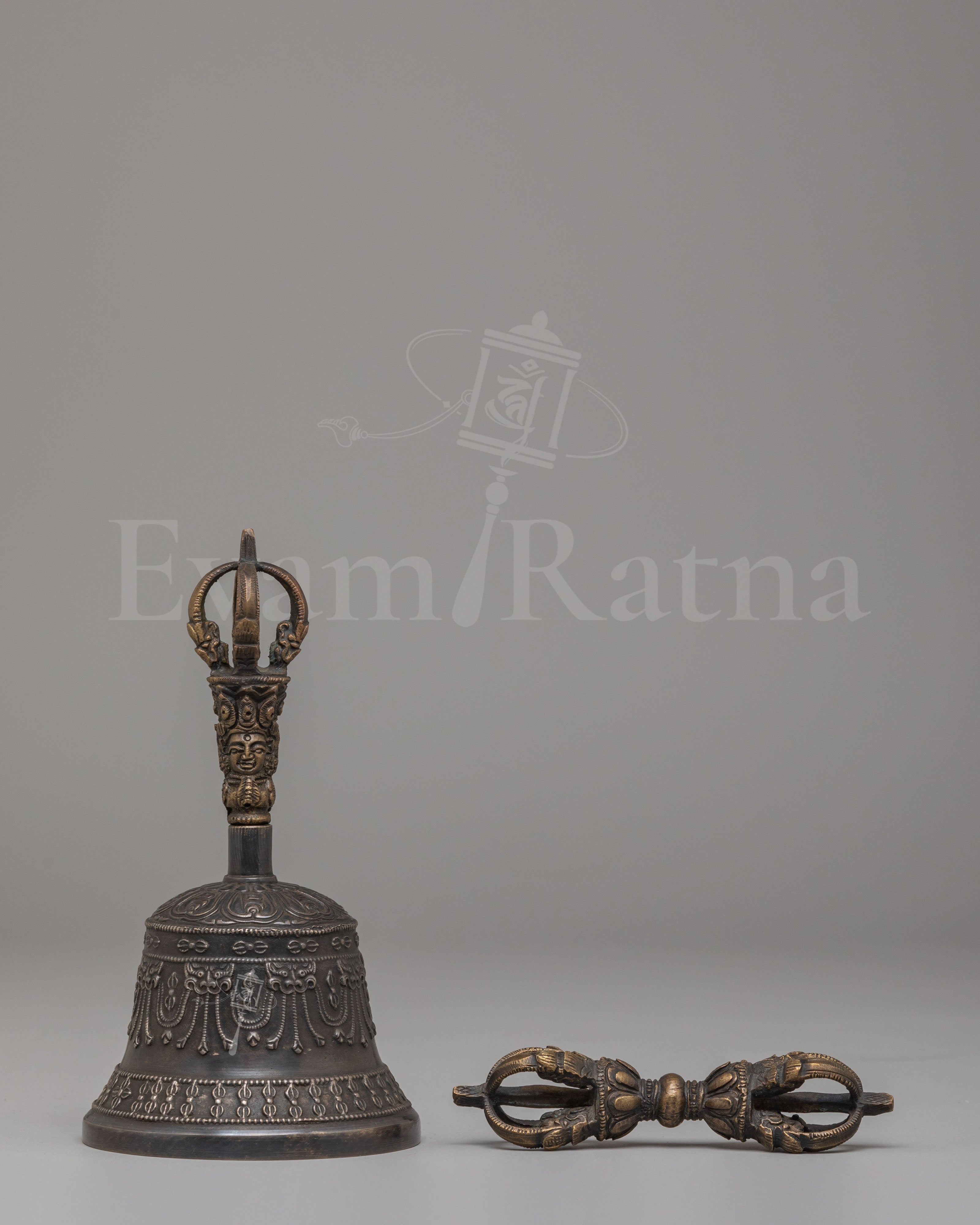 Decorative Tibetan Vajra & Bell Set | Bronze Brass Buddhist Meditation Tool