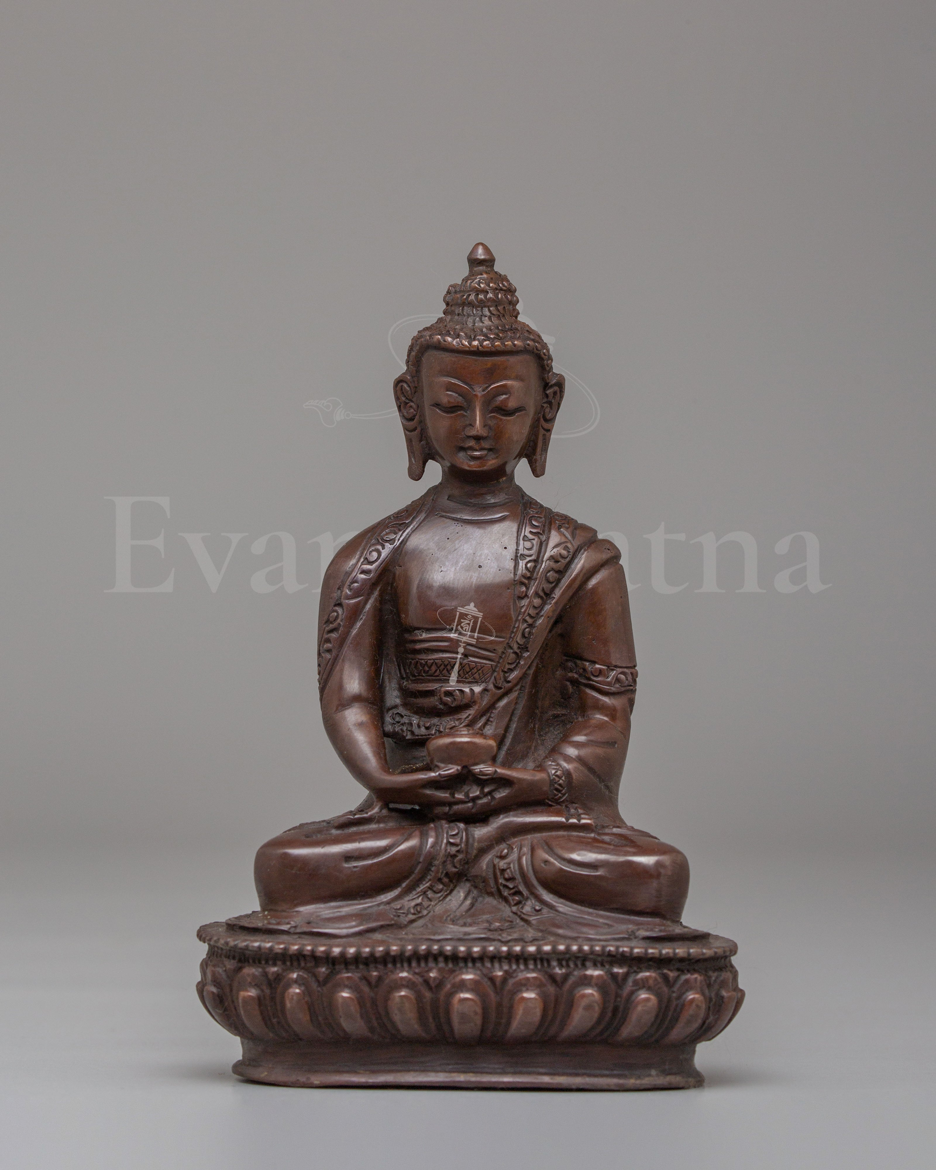 Sacred Amitabha Buddha Altar Statue | Oxidized Copper Buddhist Sculpture