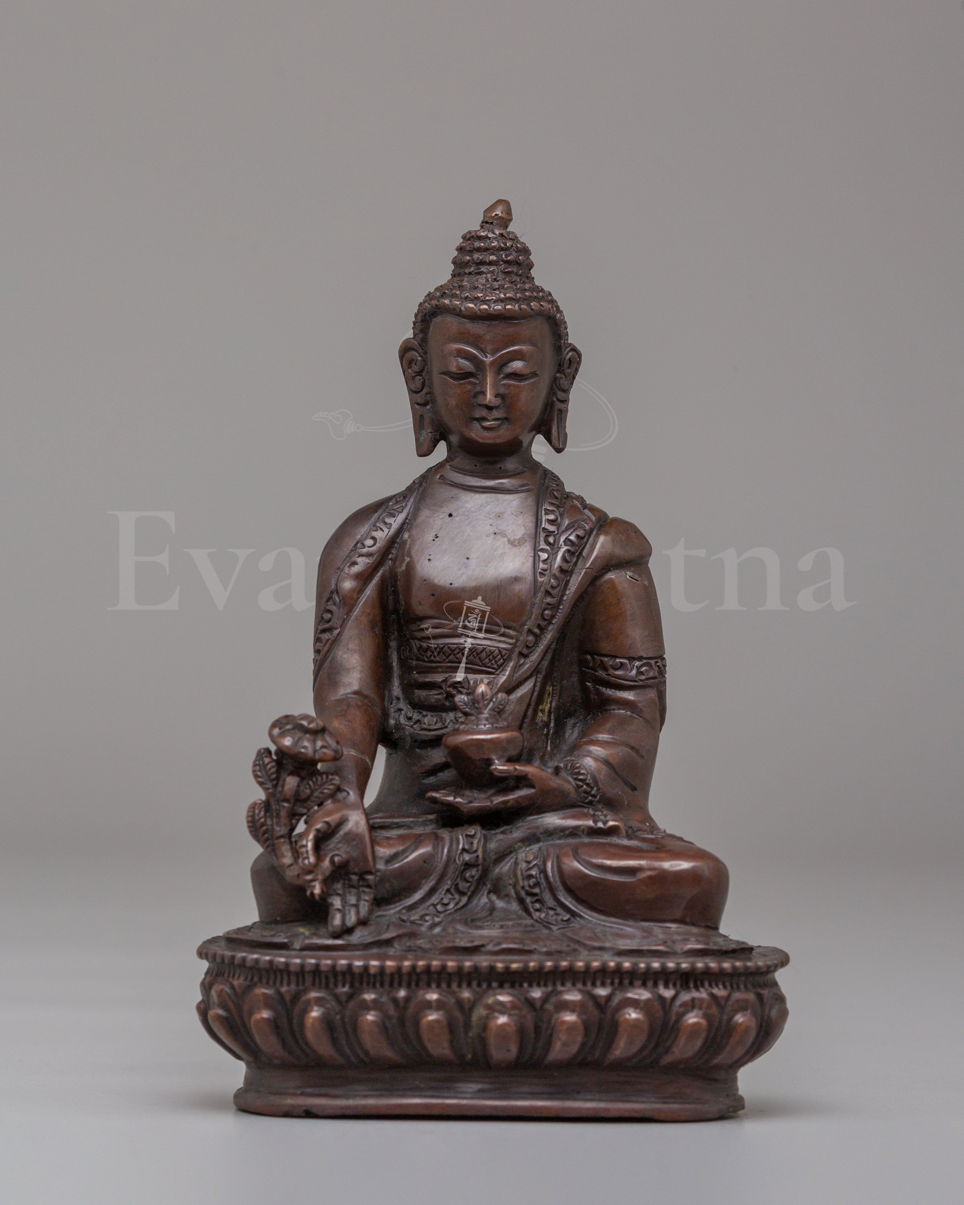 Buddha of Healing Altar Statue | Oxidized Copper Medicine Buddha Sculpture