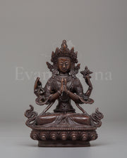 Handmade Chenrezig Altar Statue | Oxidized Copper Avalokiteshvara Sculpture