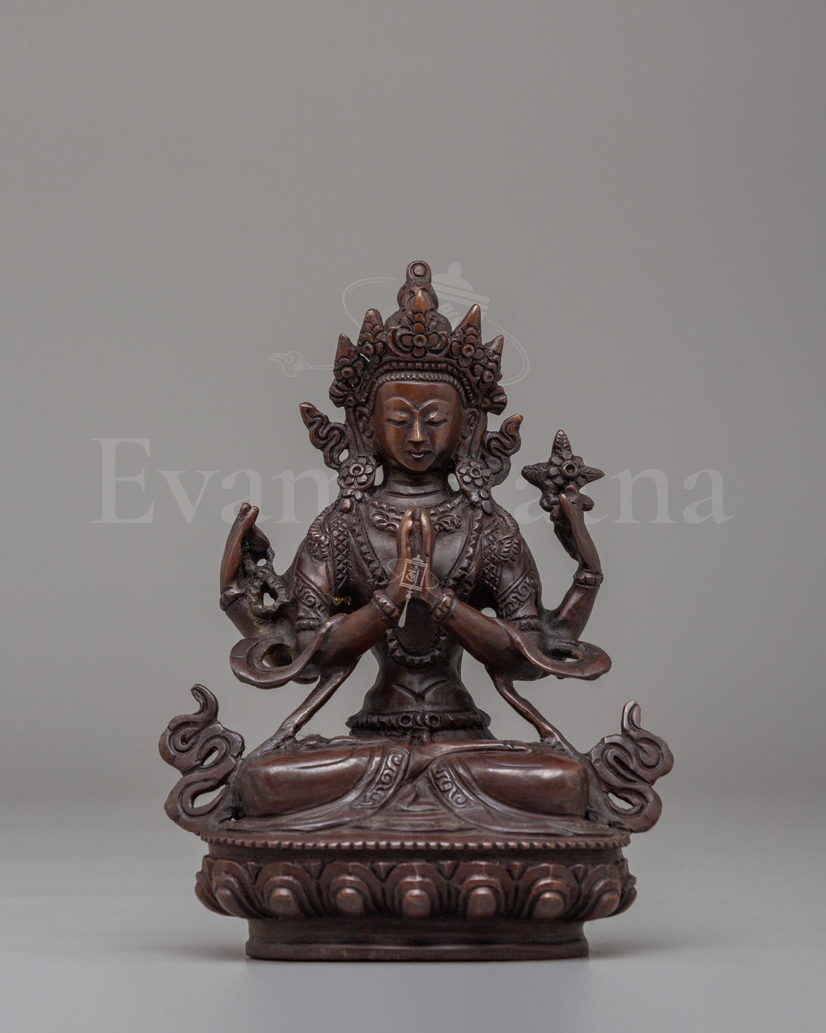 Handmade Chenrezig Altar Statue | Oxidized Copper Avalokiteshvara Sculpture