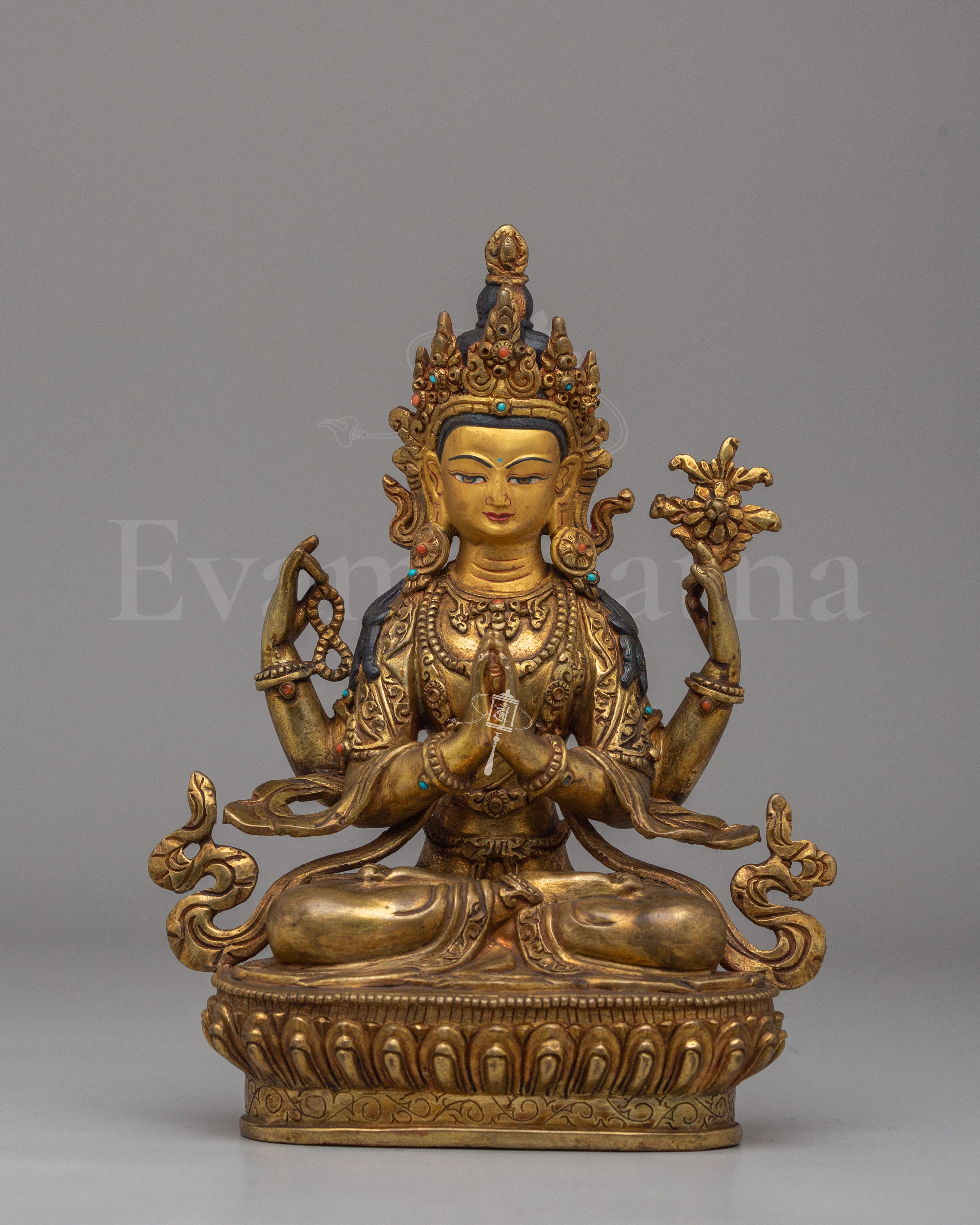 Bodhisattva Chenrezig Deity Statue | 24K Gold Plated Buddhist Sculpture