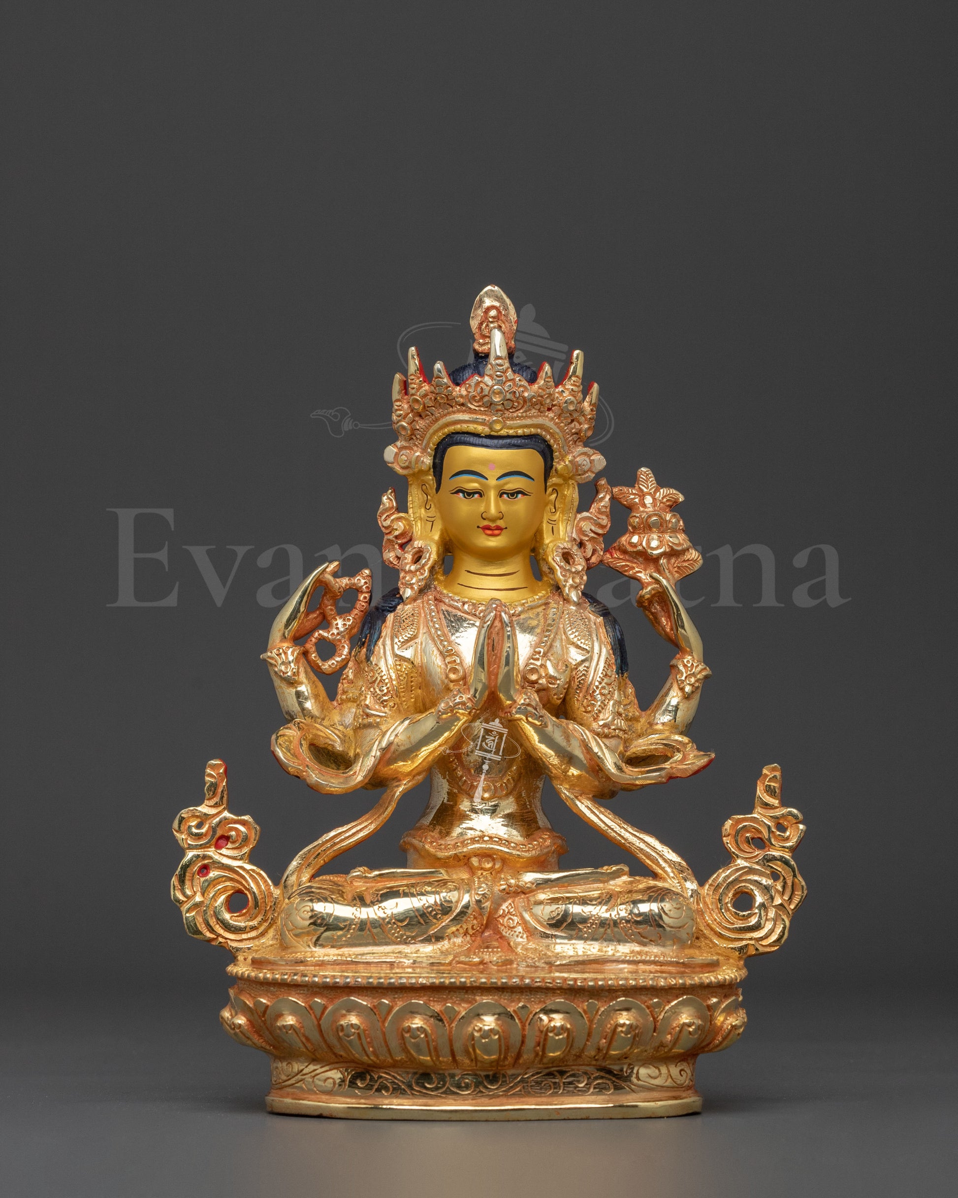 Hand Carved Chenrezig Copper Statue 