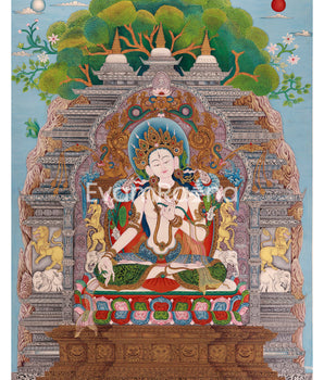 Mother of Liberation Thangka Print | Digital Artwork Of White Tara | Spiritual Gift Ideas