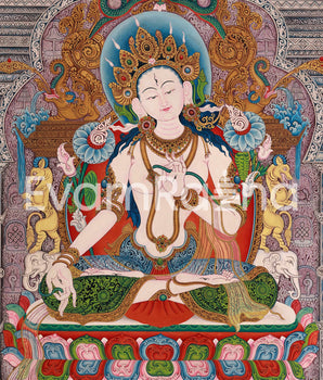 Mother of Liberation Thangka Print | Digital Artwork Of White Tara | Spiritual Gift Ideas