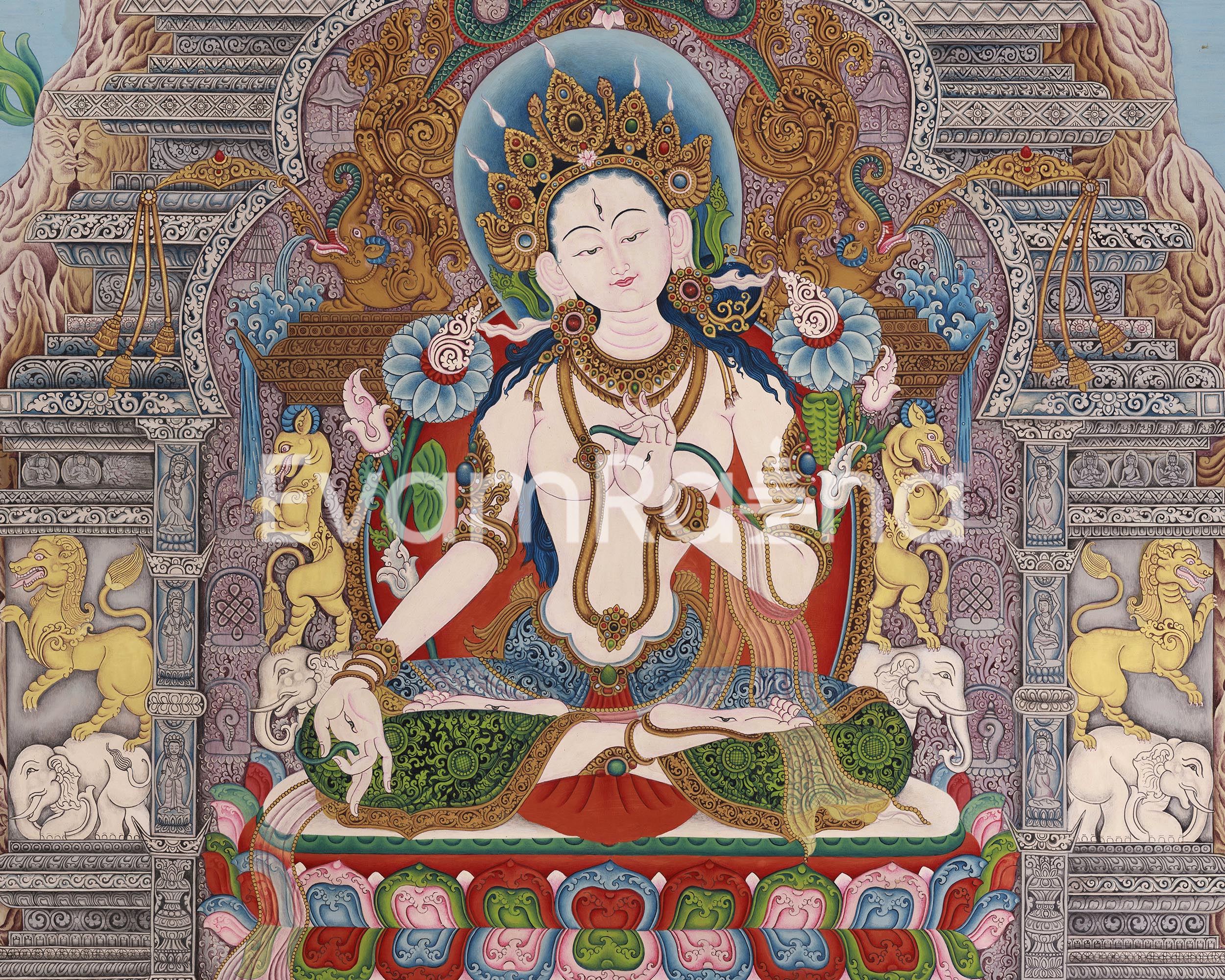 Mother of Liberation Thangka Print | Digital Artwork Of White Tara | Spiritual Gift Ideas