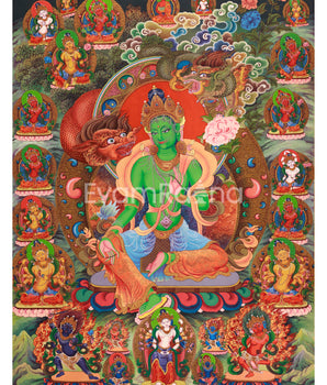 Green Tara Thangka Print for Spiritual Liberation
