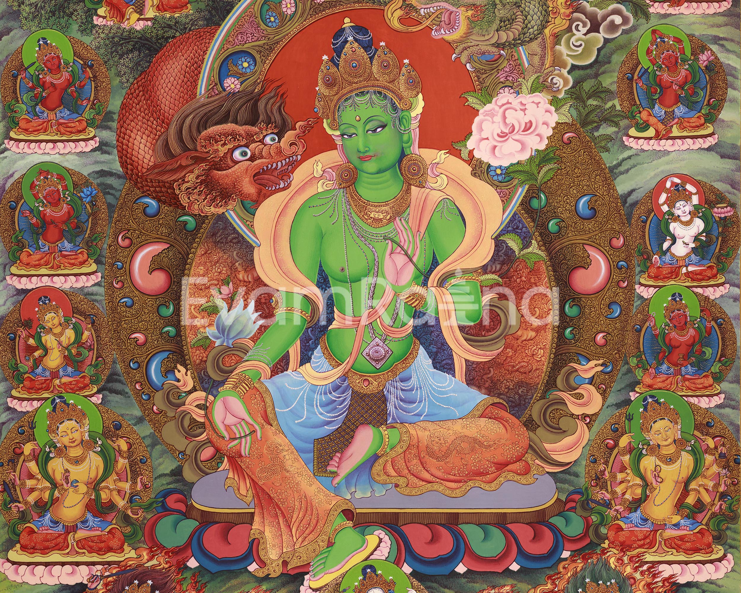 Green Tara Thangka Print for Spiritual Liberation | Traditional Digital Canvas Of Arya Tara | The Mother of Liberation