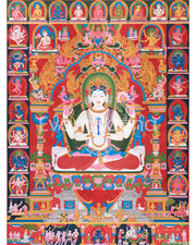 Thangka Print Of Avalokiteshvara | Artwork Of 4-Armed Chenrezig | The Bodhisattva of Compassion