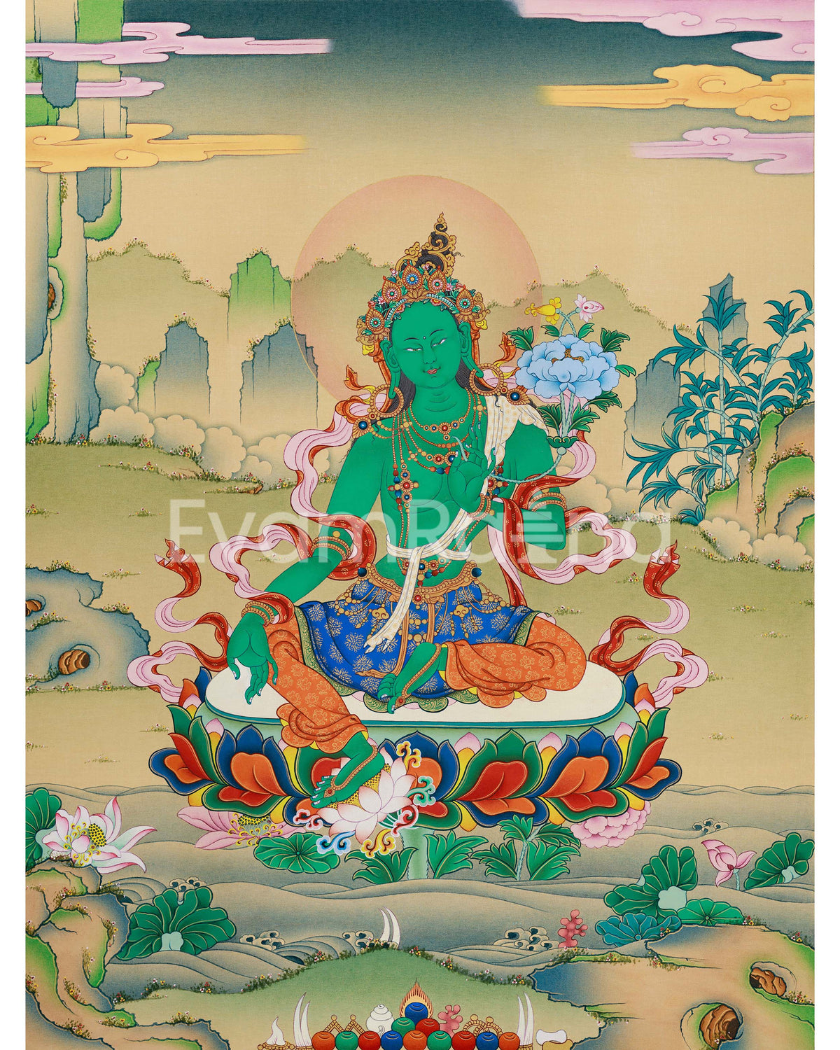 Green Tara Divine Tapestry Thangka Print |