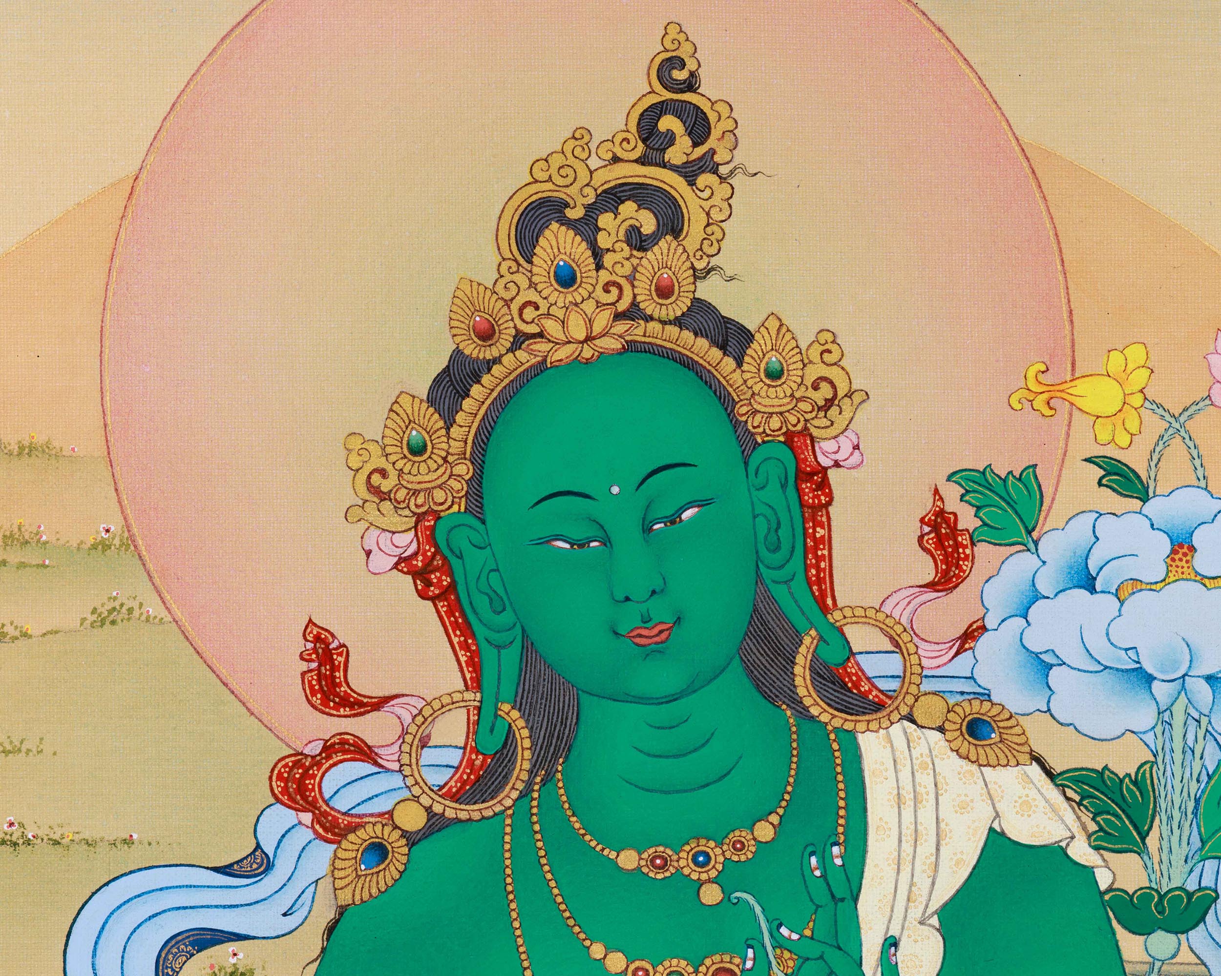 Goddess Green Tara Thangka Print | Guardian of Liberation | Arya Tara For Wall Decoration