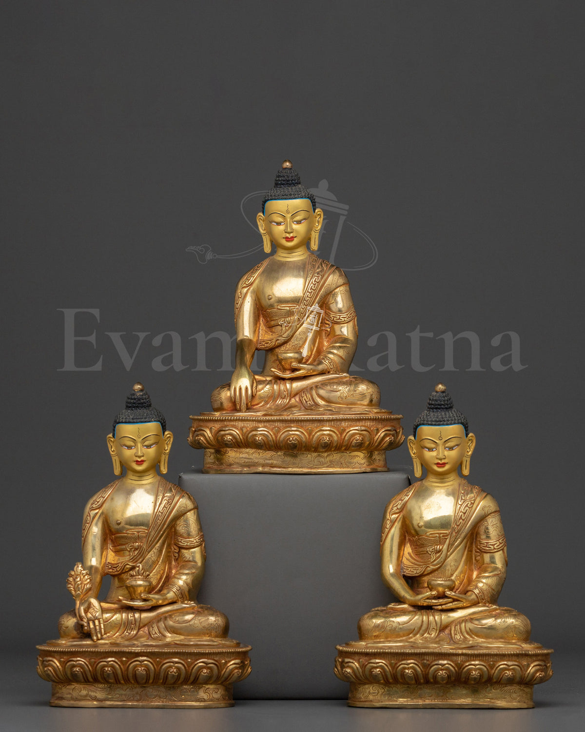 Handcrafted Three Buddha Statue Set