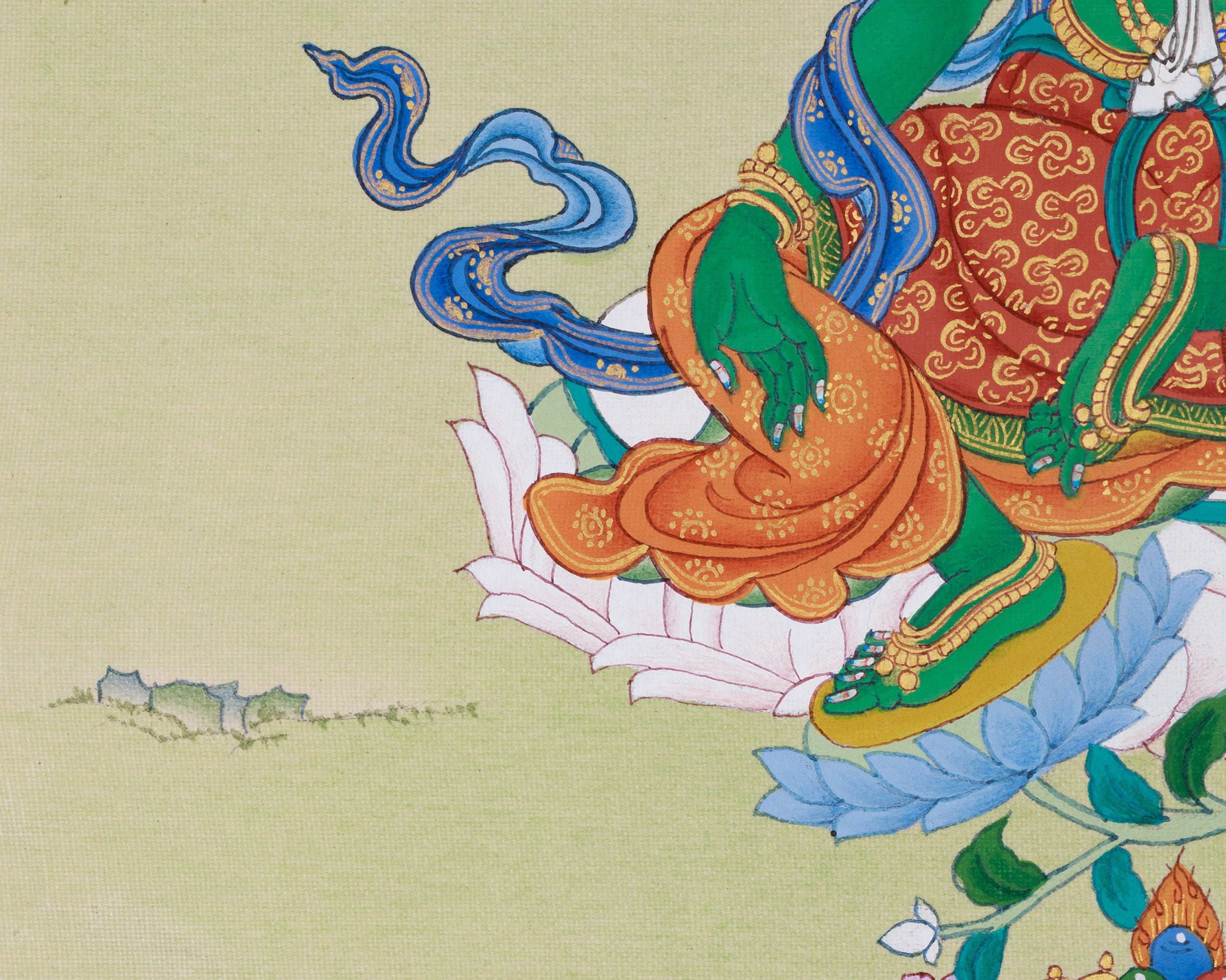 Original Handmade Green Tara Painting | Goddess of Compassion and Swift Blessings