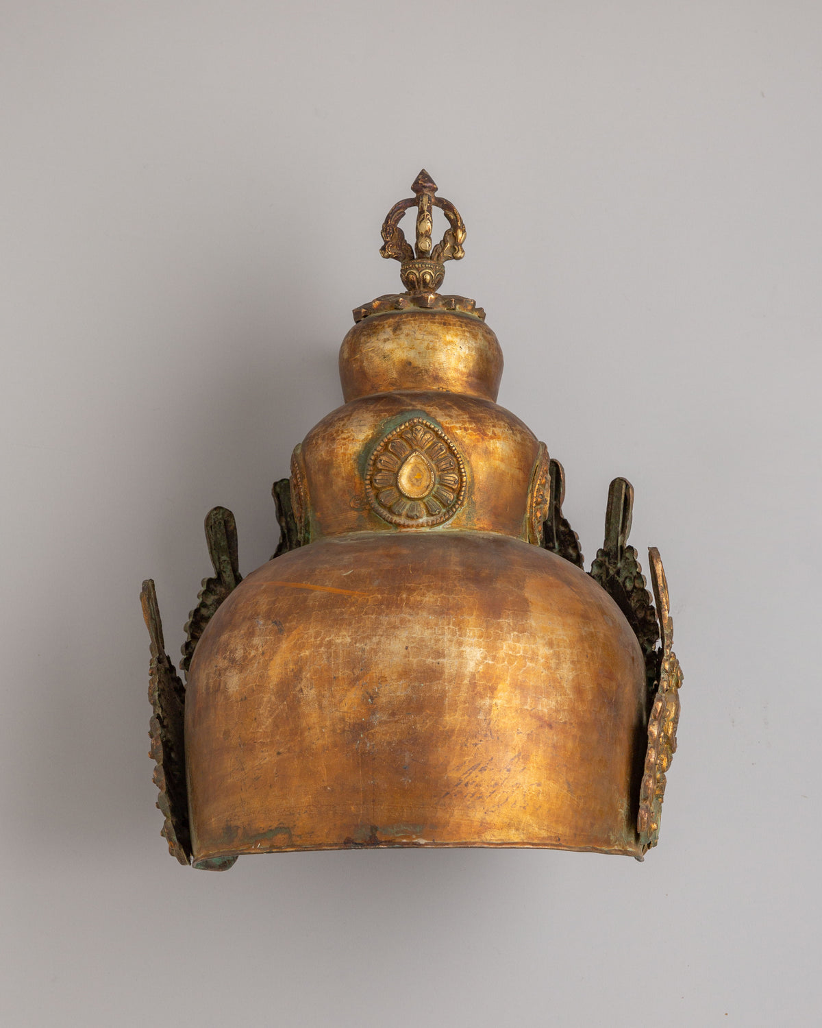 Tibetan Buddhist Ritual Crown | Copper Gold Plated Ceremonial Ornament