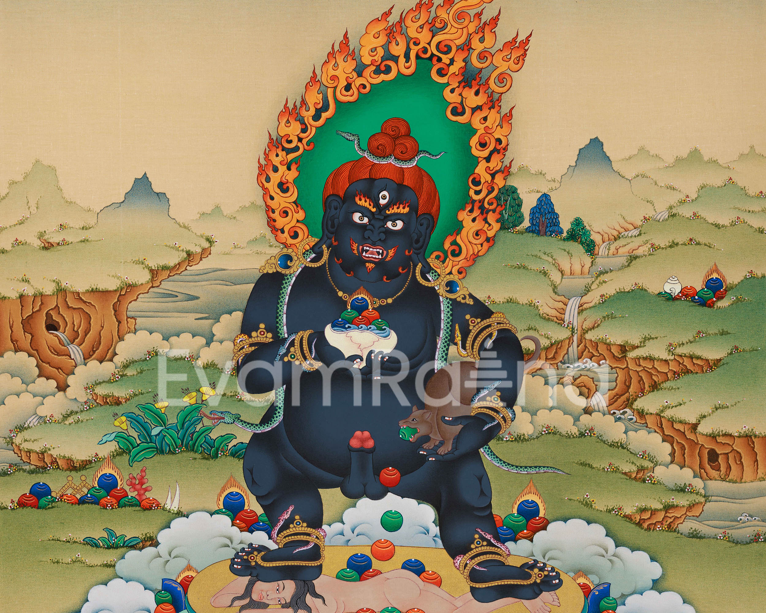 Traditional Black Dzambhala Canvas Print | High Quality Giclee Artwork | Wall Decoration
