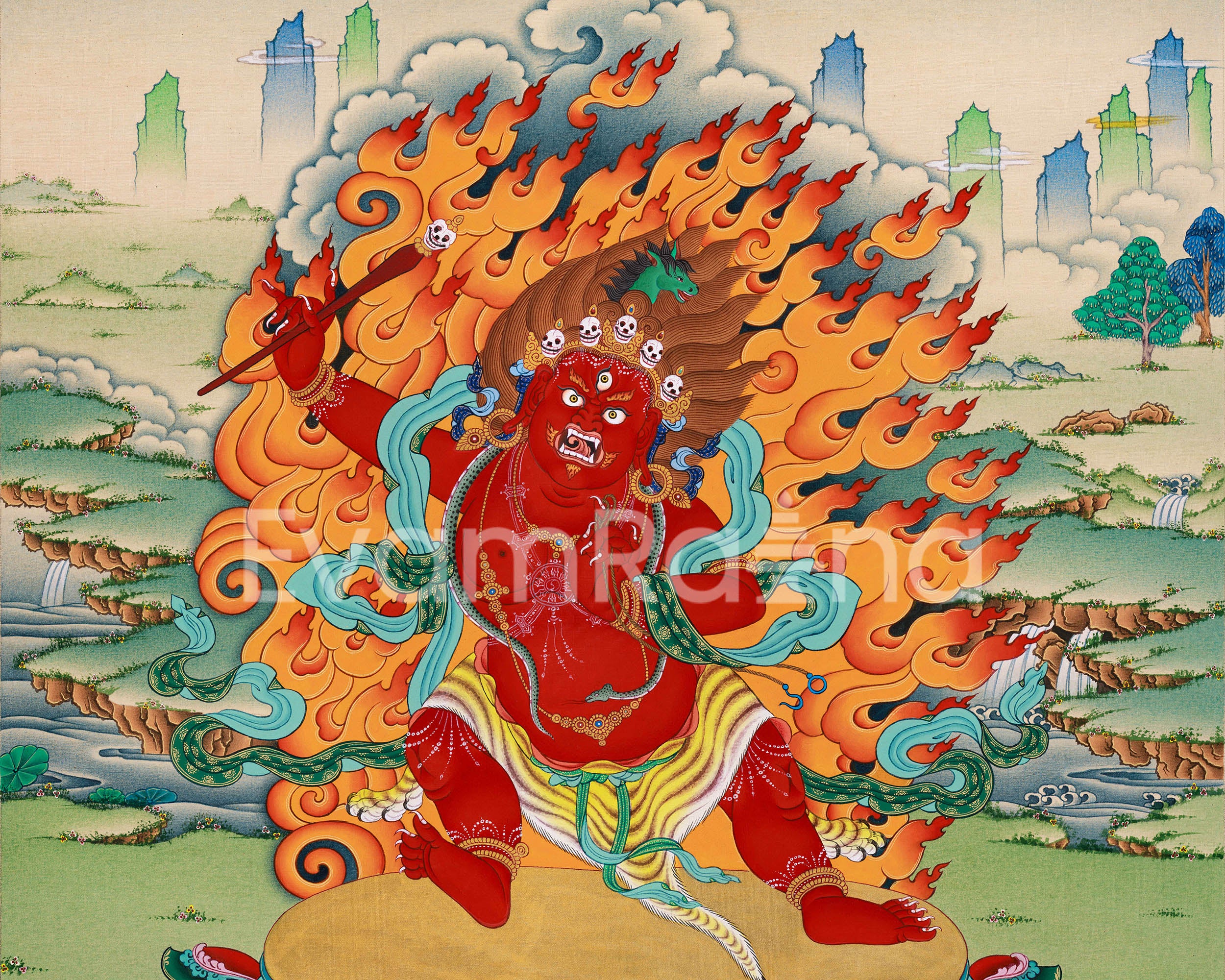 Spiritual Hayagriva Thangka Print | The Divine Fierce Protector | Digital Canvas Print Decor