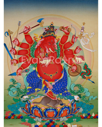 12-Armed Ganesh Thangka Print 
