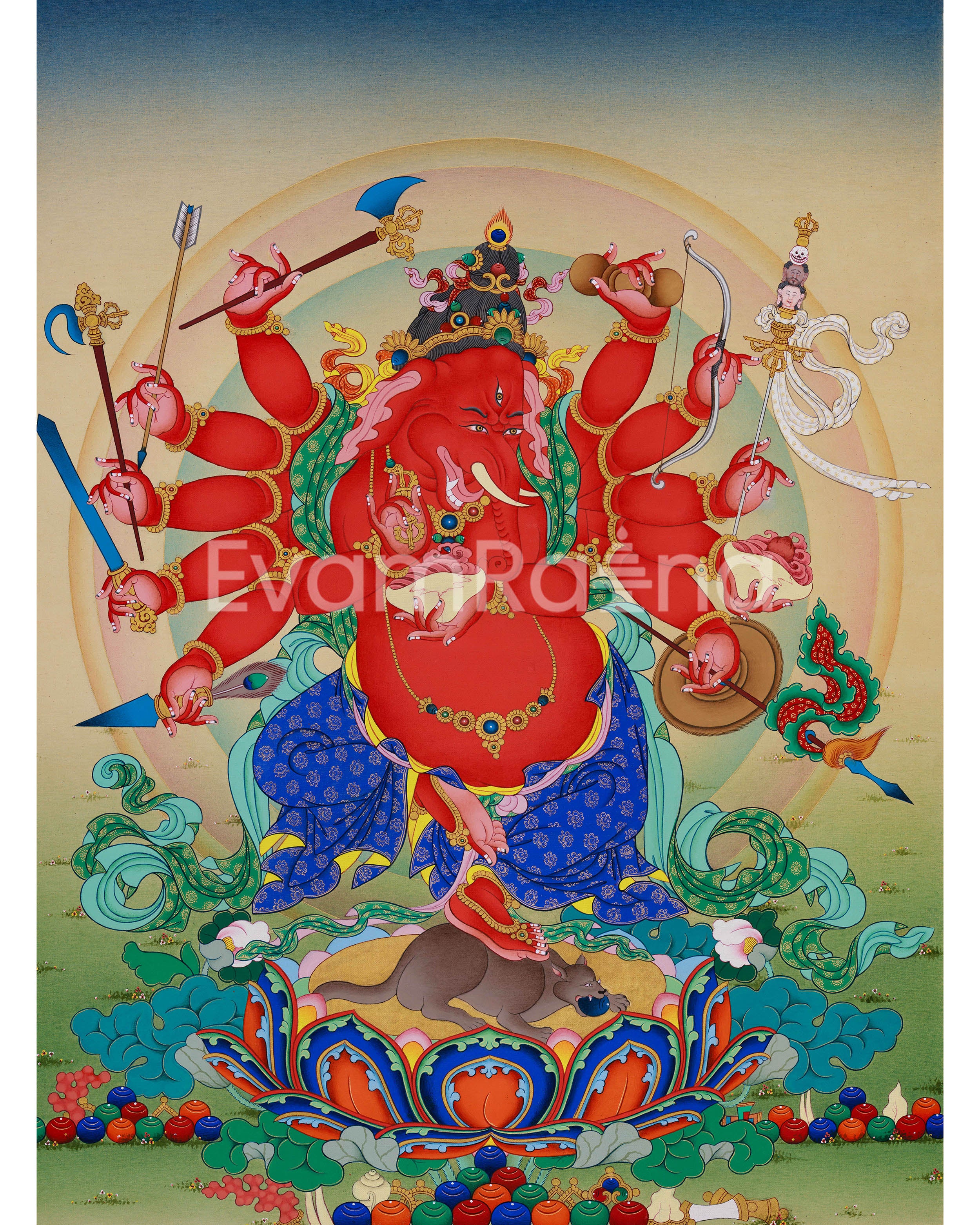 12-Armed Ganesh Thangka Print 