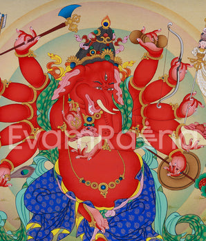 12-Armed Ganesh Thangka Print | Ganapati Artwork | Traditional Tibetan Art