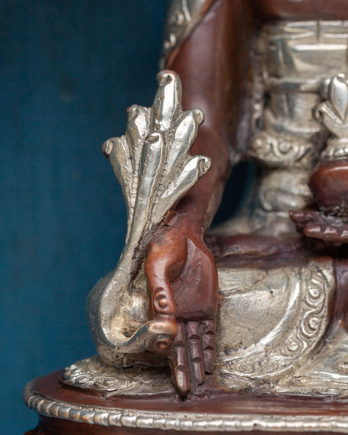Medicine Buddha Altar Box | Tibetan Wooden Shrine with Silver Plated Statue
