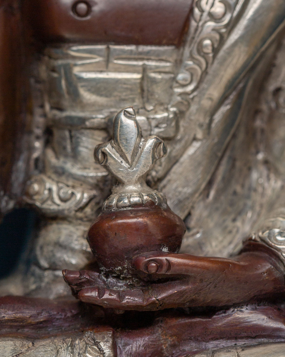 Medicine Buddha Altar Box | Tibetan Wooden Shrine with Silver Plated Statue