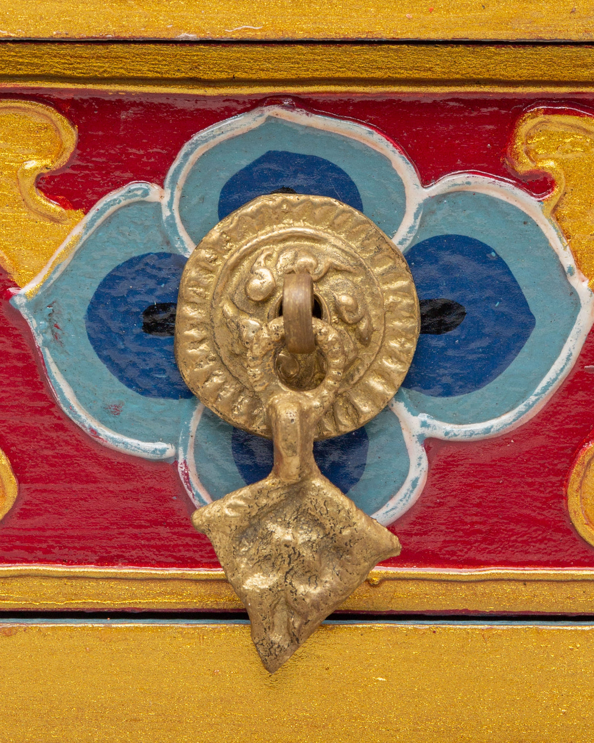 Medicine Buddha Altar Box | Tibetan Wooden Shrine with Silver Plated Statue