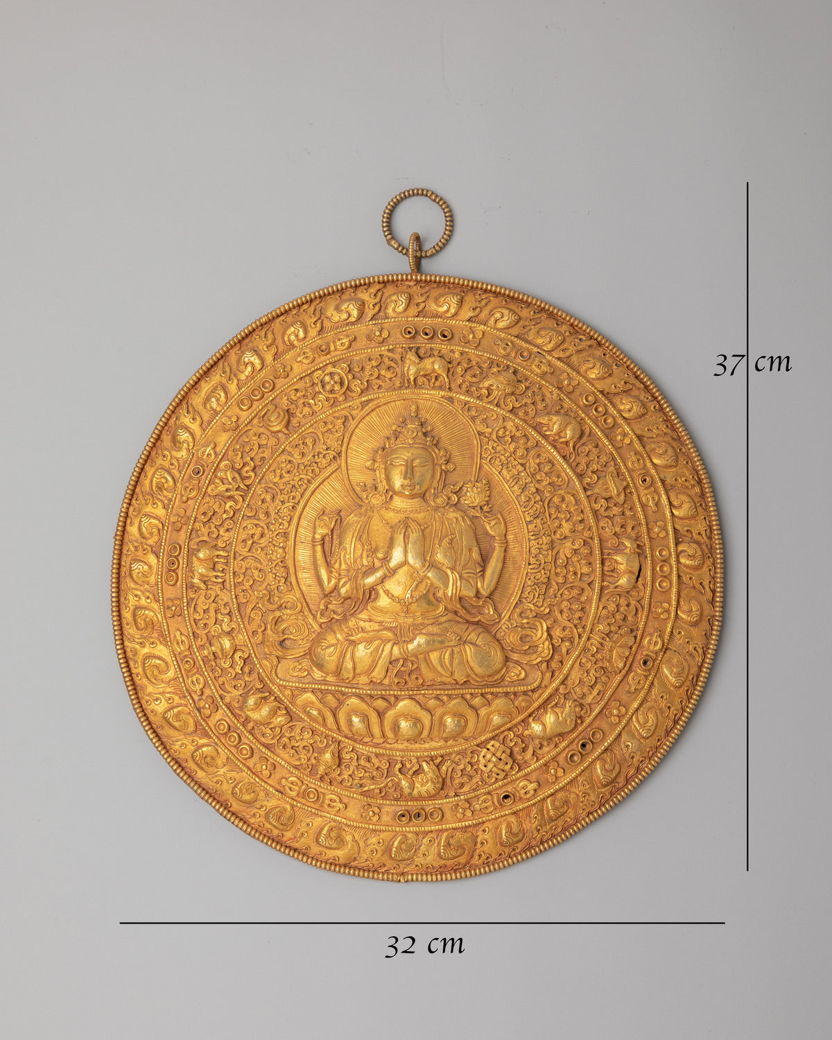 Traditional Chenrezig Wall Hanging | Gold Plated Copper Buddhist Wall Art