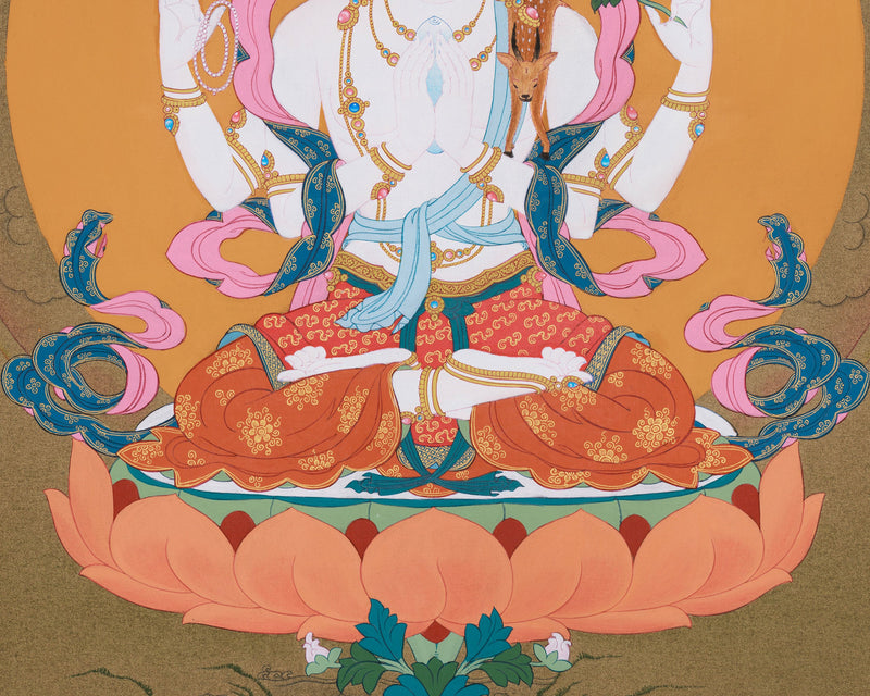 Karma Gadri Thangka of Chenresig | Hand painted Thangka