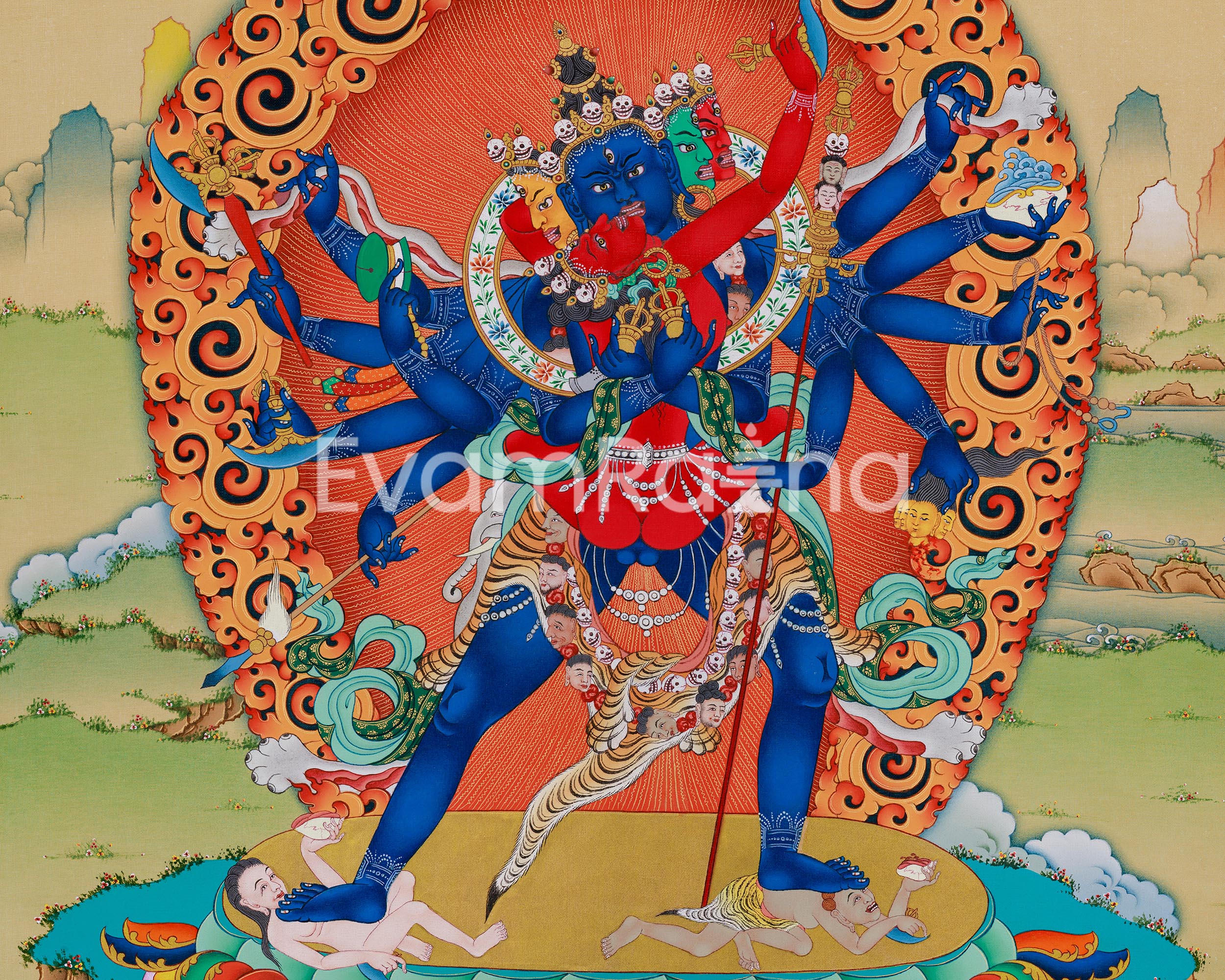 Heruka Manifestation: 12-Armed Chakrasamvara Thangka Print | Divine Yidam