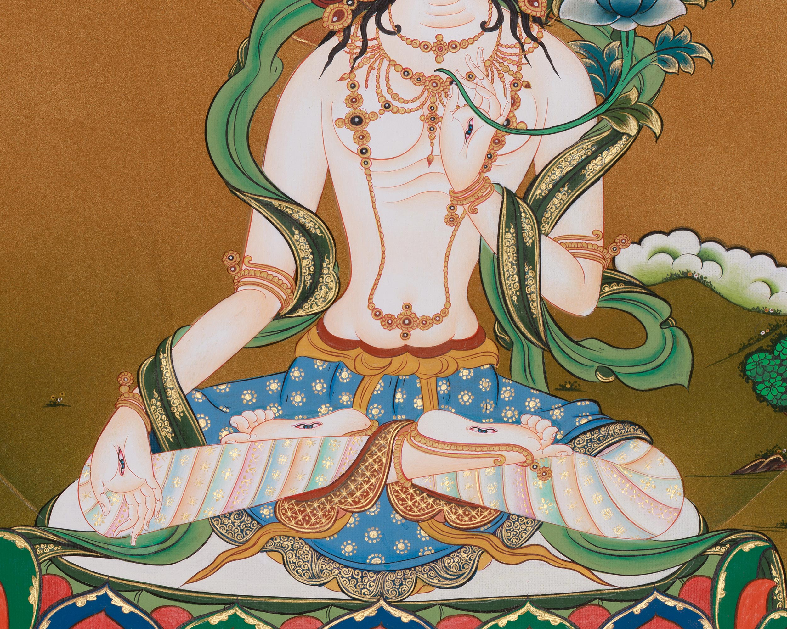 White Tara Sacred Thangka | Tibetan Artwork of Compassion, Healing, and Longevity
