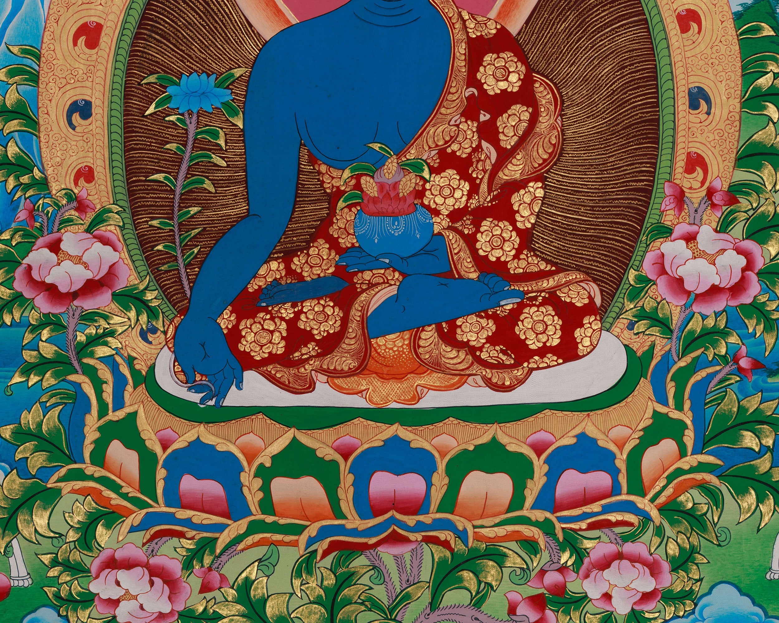 Buddhist Medicine Buddha Thangka | Bhaisajyaguru Artwork