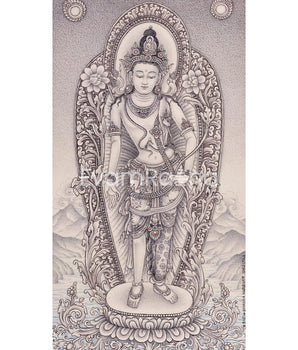 2-Armed Standing Chenrezig Thangka Print